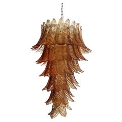 Huge Italian Murano Felci Glass spiral chandelier - 83 amber glasses