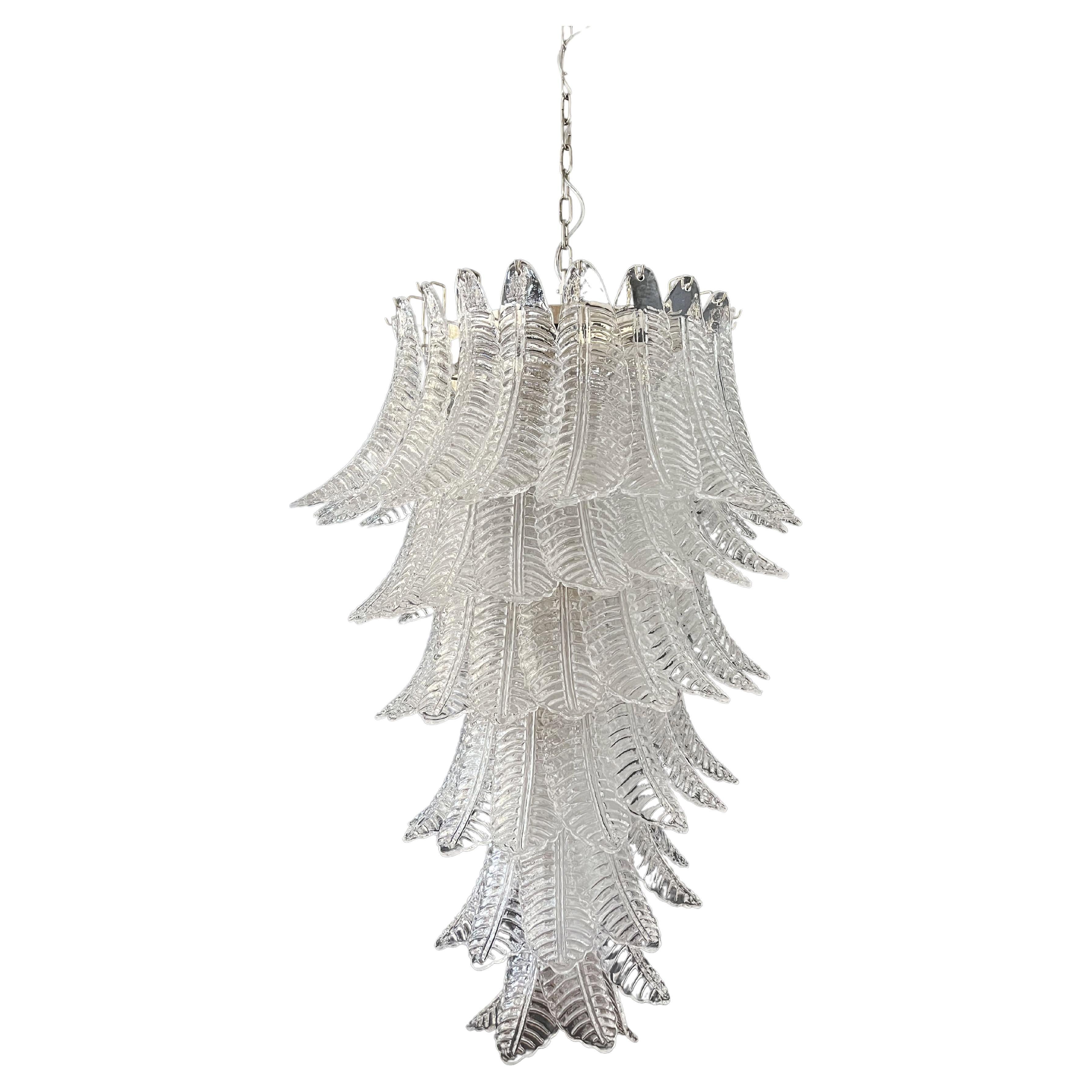 Huge Italian Murano Felci Glass Spiral Chandelier, 83 Clear Glasses For Sale