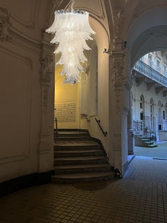 Huge Italian Murano Felci Glass Spiral Chandeliers, 83 Clear Glasses