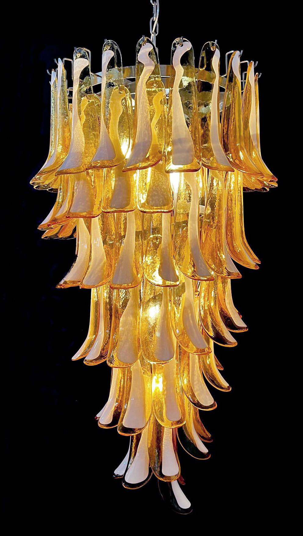 Huge Italian Murano Glass Spiral Chandelier, 83 Amber Glass Petals For Sale 4