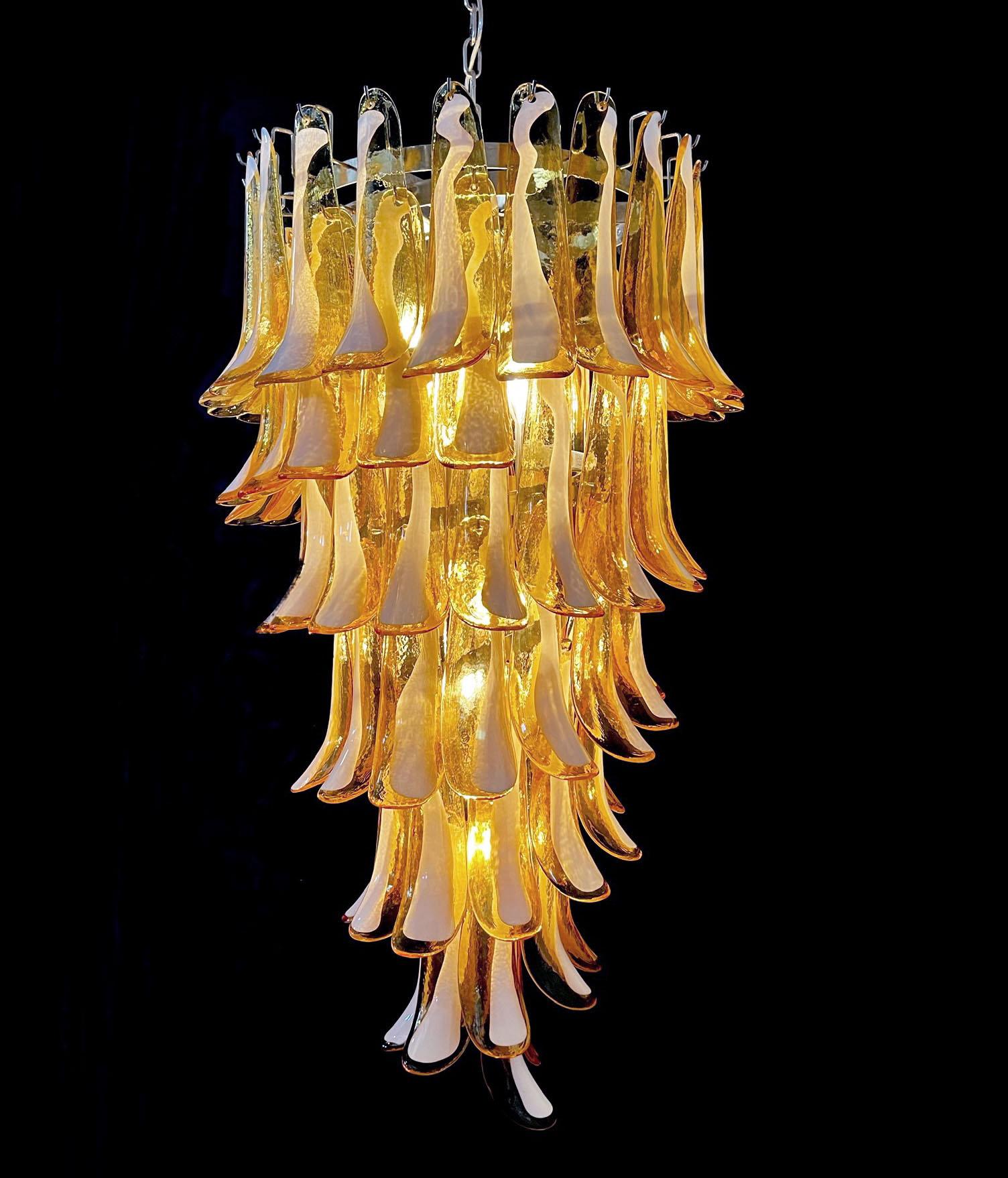 Huge Italian Murano Glass Spiral Chandelier, 83 Amber Glass Petals For Sale 2