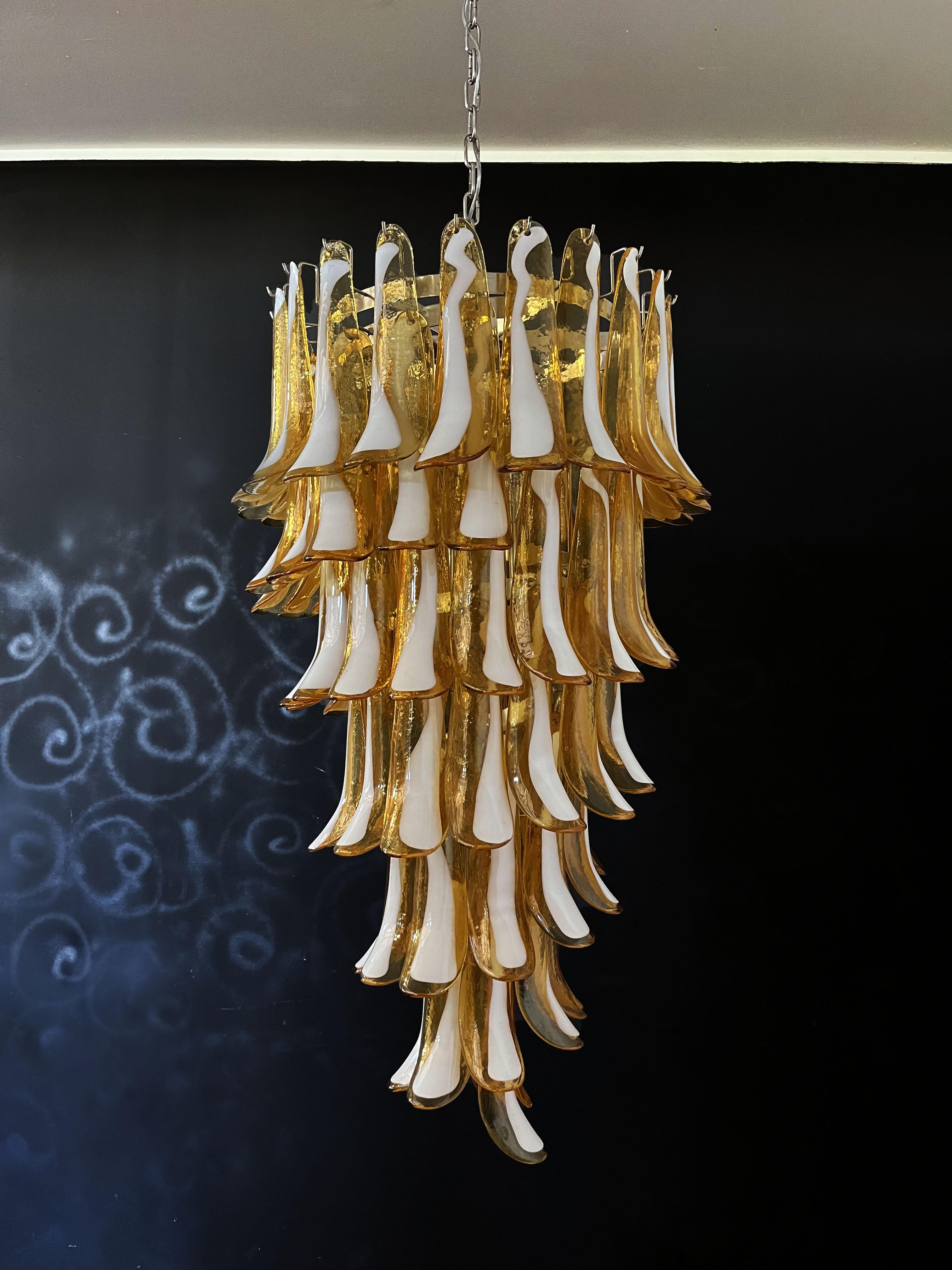 Huge Italian Murano Glass Spiral Chandelier, 83 Amber Glass Petals For Sale 9