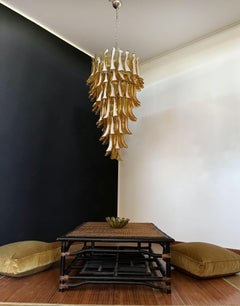 Huge Italian Murano Glass Spiral Chandelier, 83 Amber Glass Petals