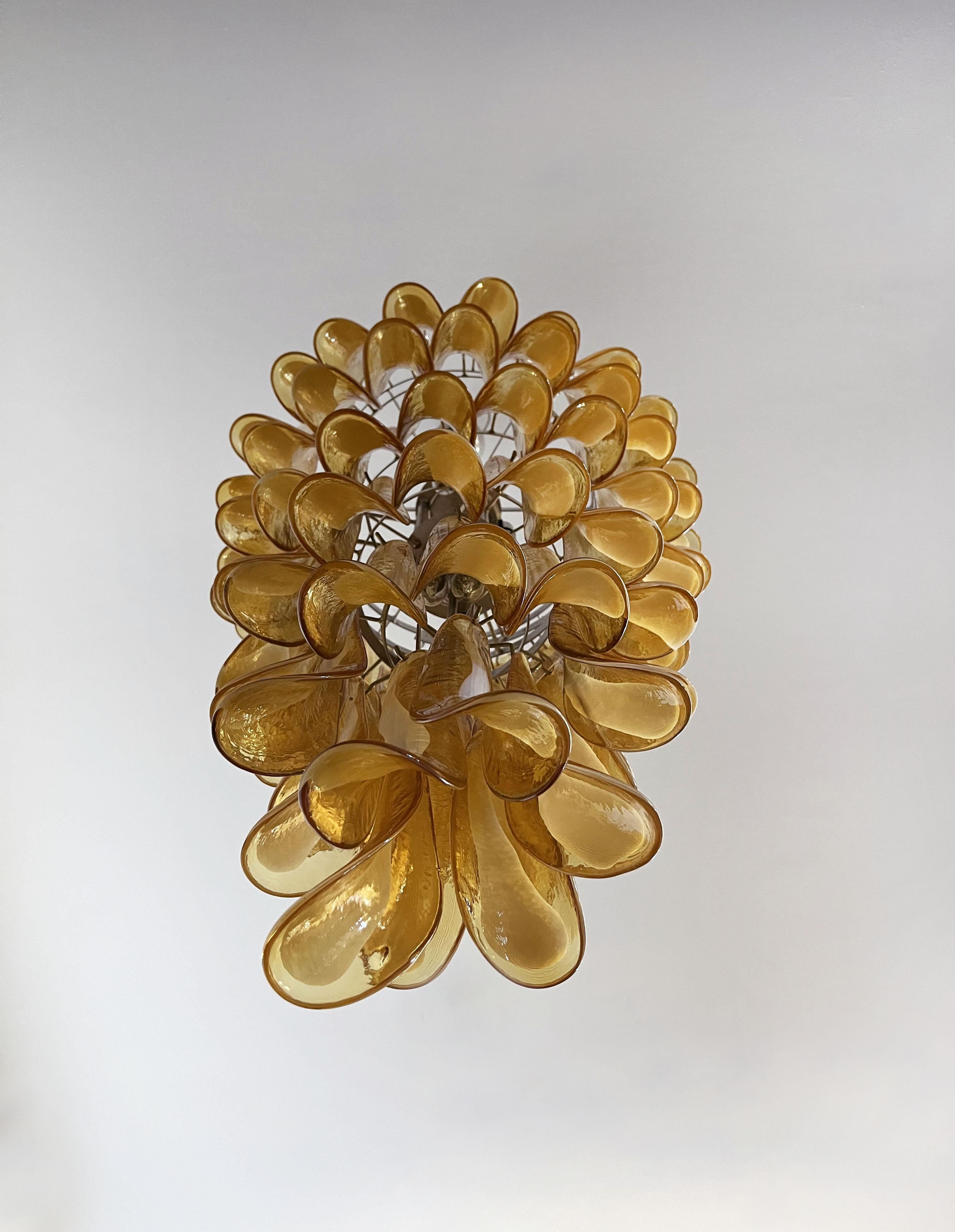 European Huge Italian Murano Glass Spiral Chandelier, 83 Amber Glass Petals For Sale