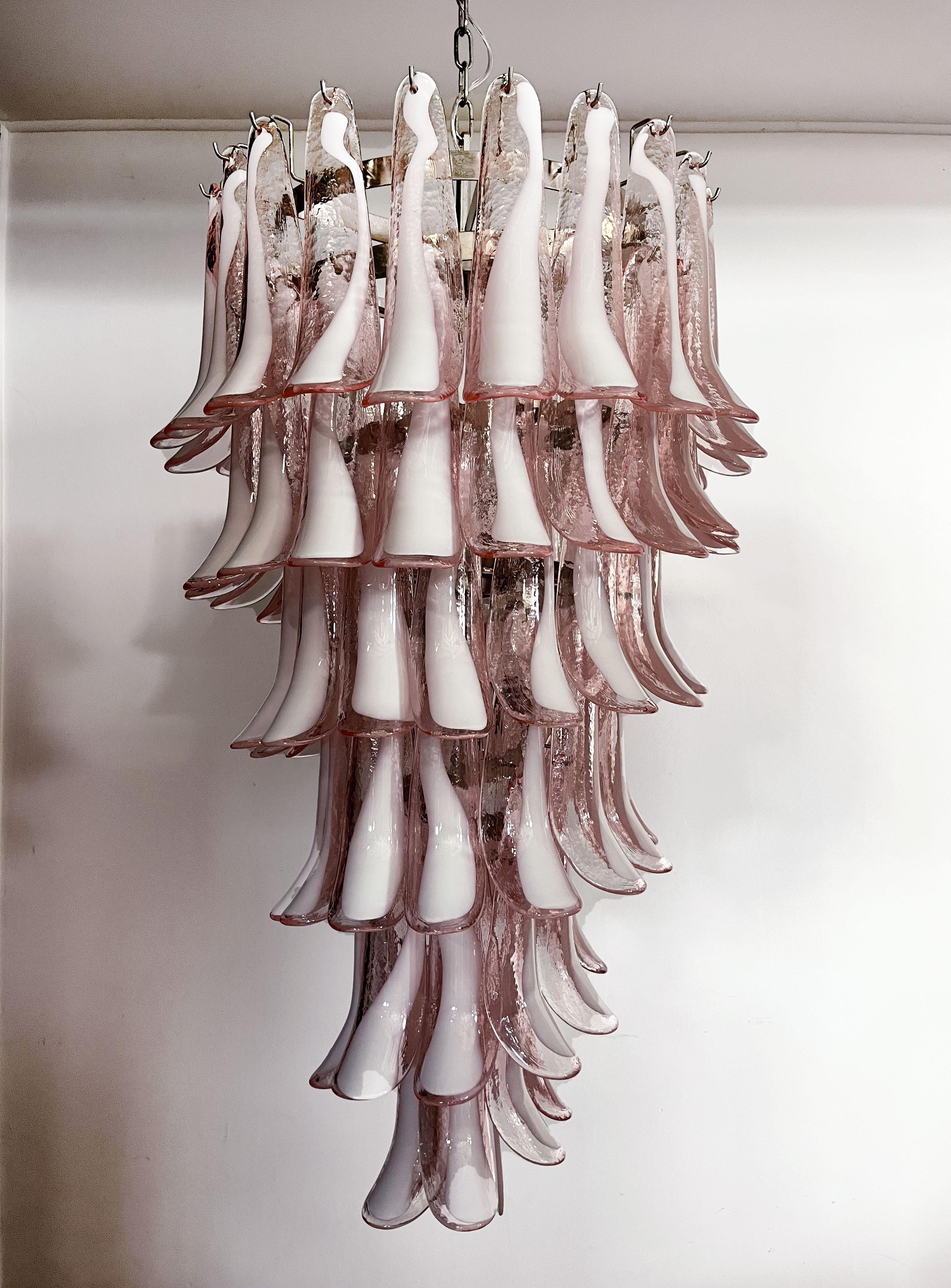 Huge Italian Murano Glass Spiral Chandelier, 83 Pink Glass Petals For Sale 3