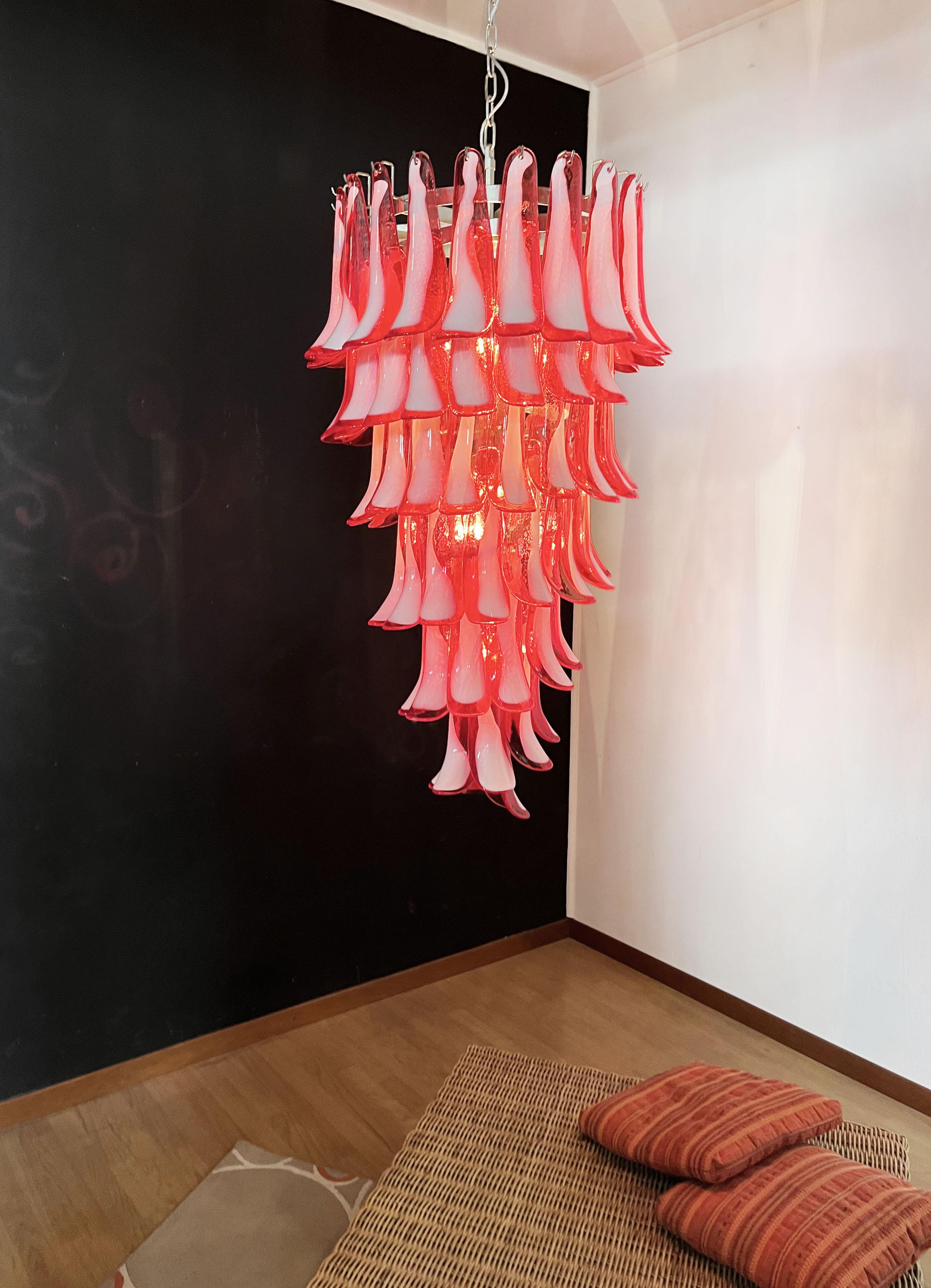 Huge Italian Murano Glass Spiral Chandelier, 83 Pink Glass Petals For Sale 9