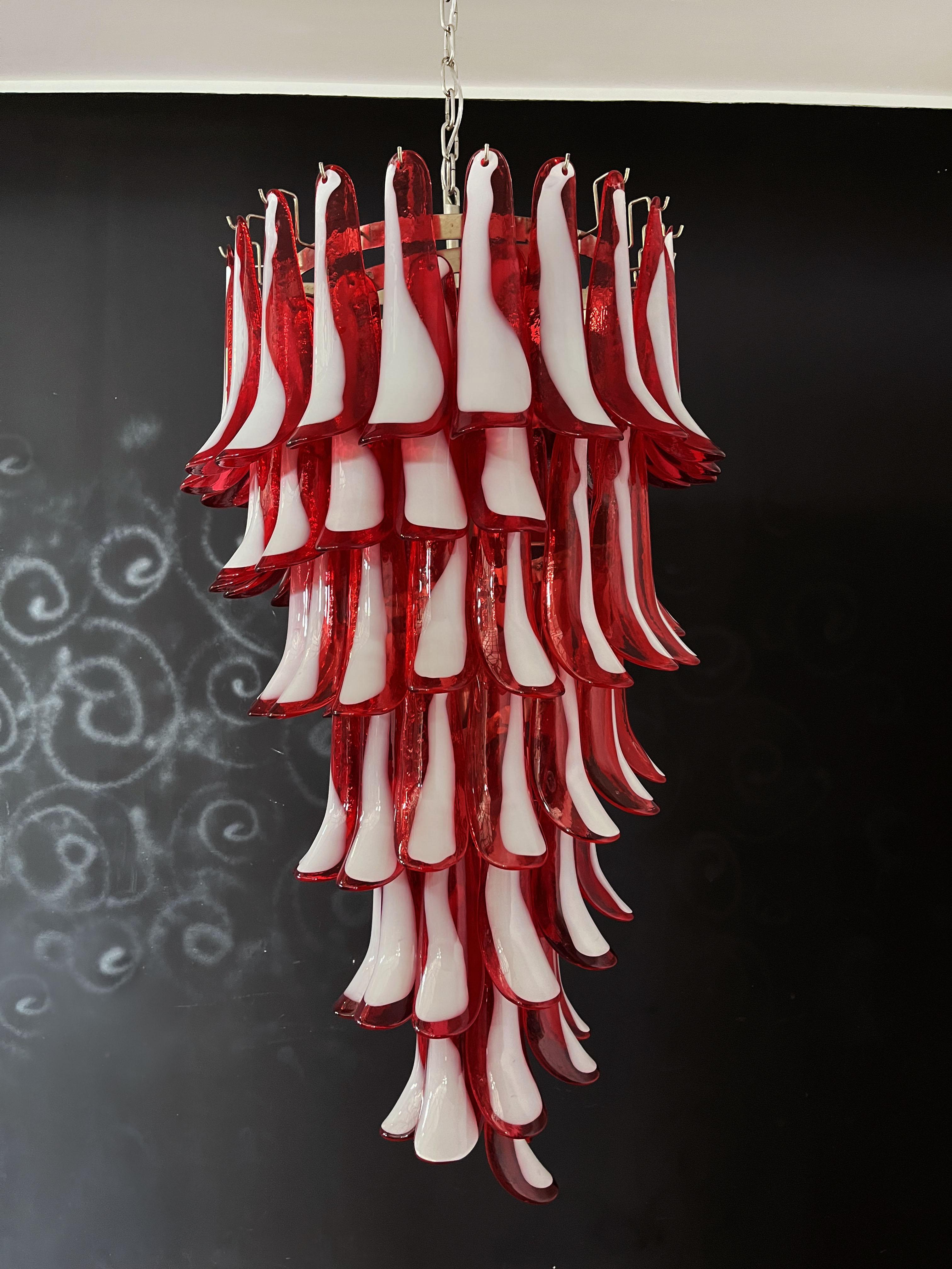 Art Glass Huge Italian Murano Glass Spiral Chandelier, 83 Pink Glass Petals For Sale