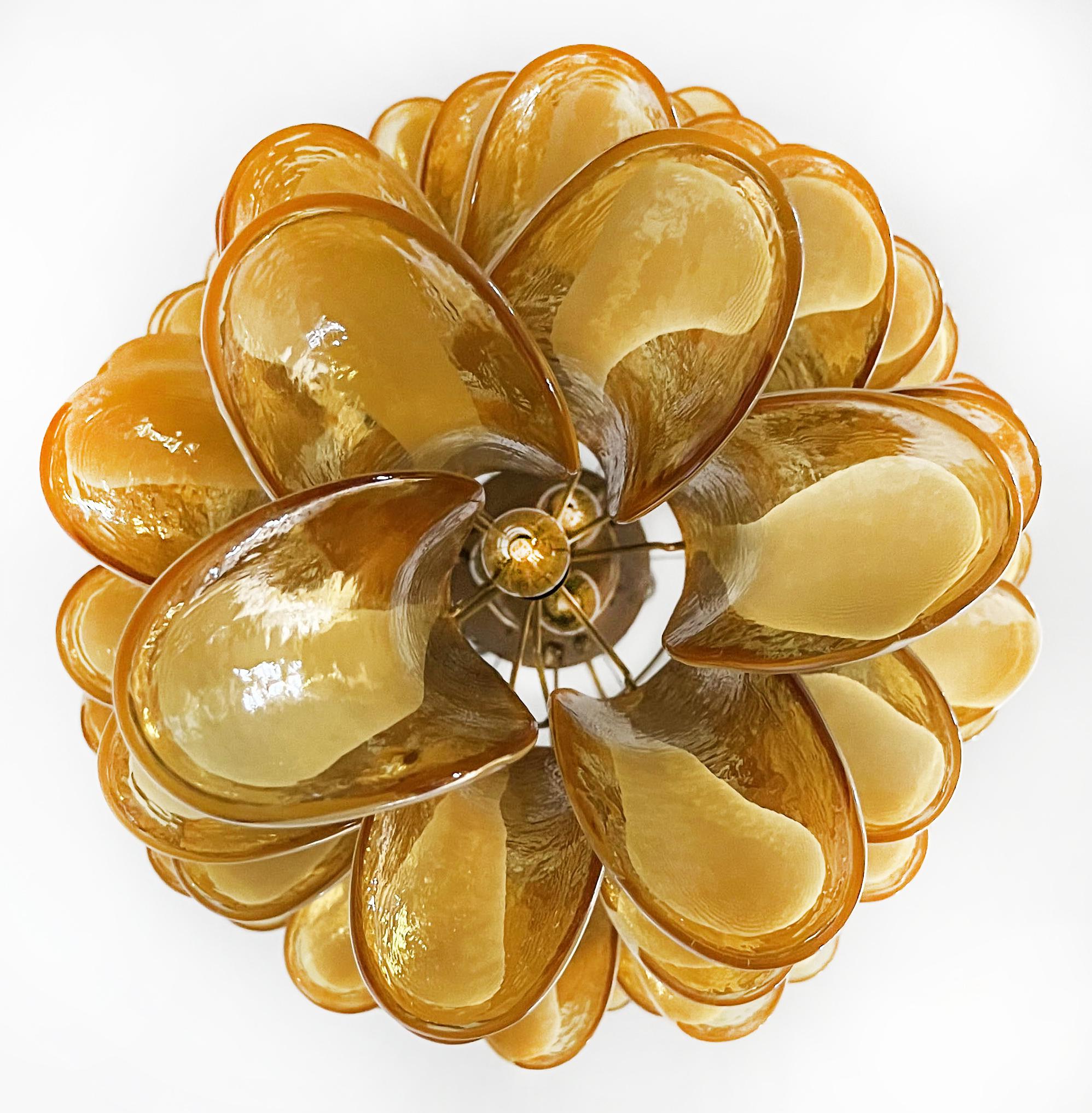 Huge Italian Murano Glass Spiral Chandeliers, 83 Amber Glass Petals For Sale 2