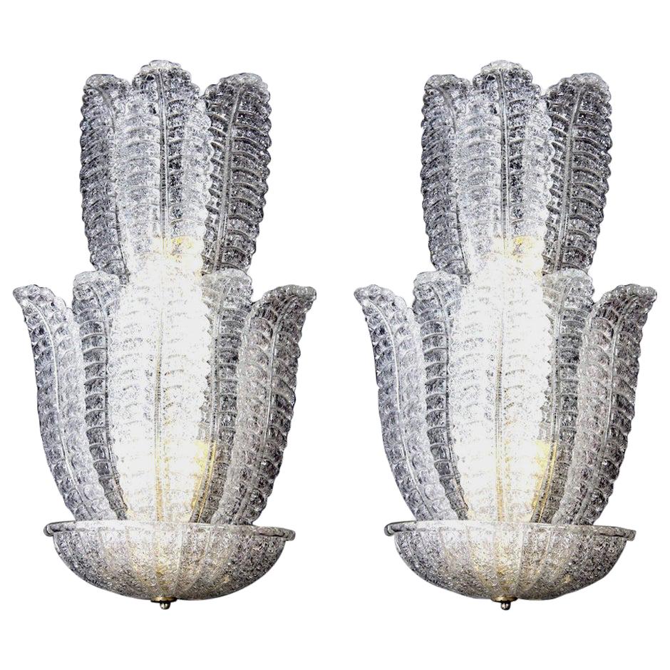Huge Italian Murano Glass Wall Sconces Attributed to Barovier & Toso, 1970