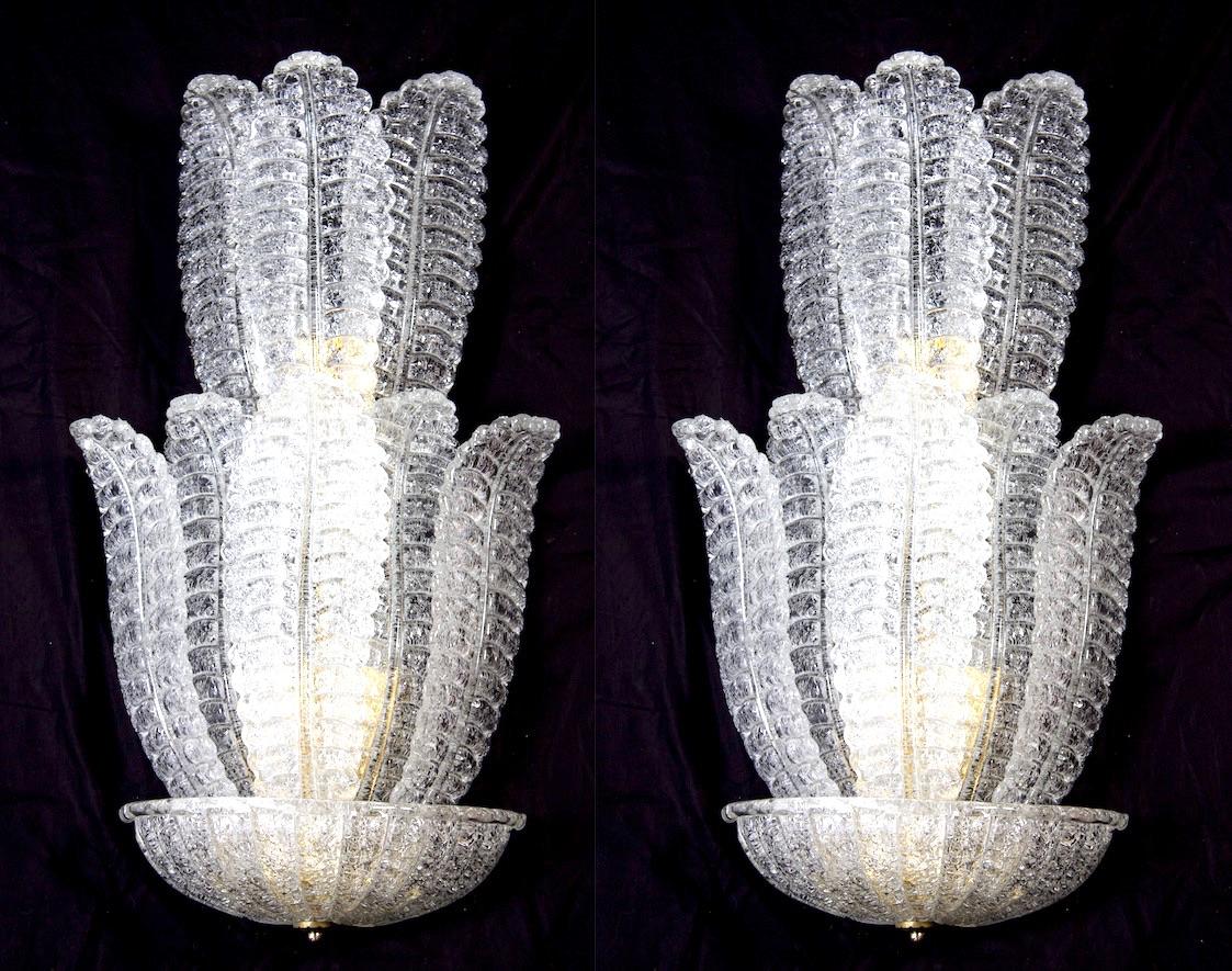 Huge Italian Murano Glass Wall Sconces Attributed to Barovier & Toso, 1970 9