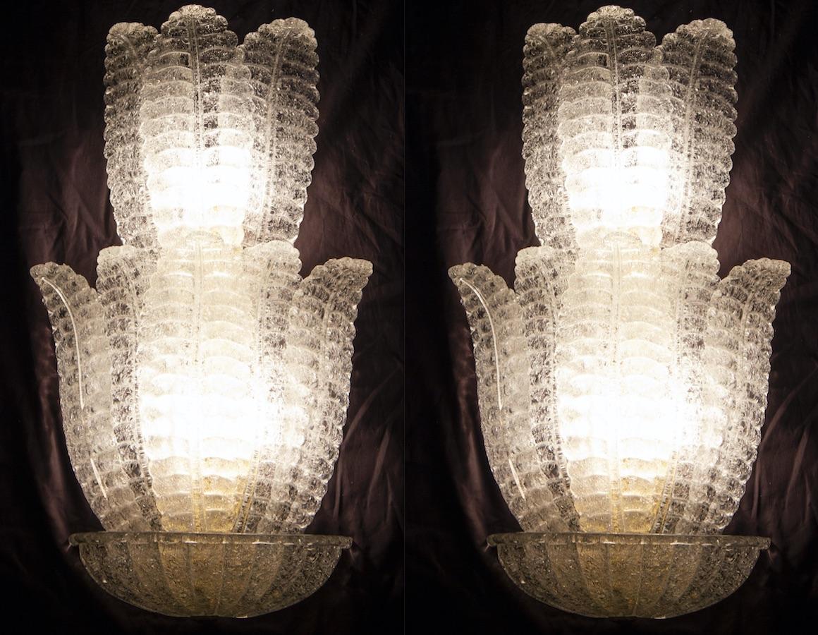 Mid-Century Modern Huge Italian Murano Glass Wall Sconces Attributed to Barovier & Toso, 1970