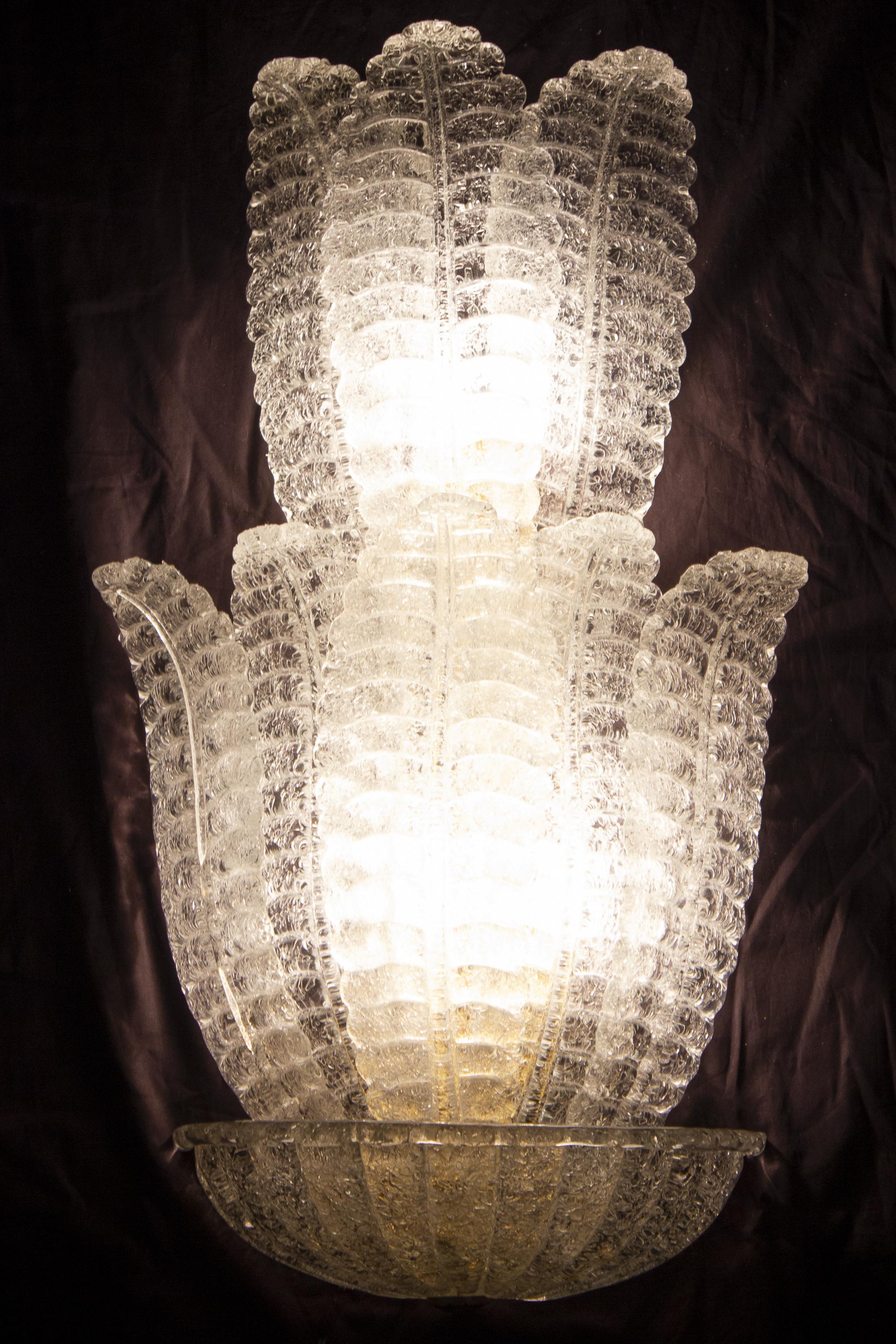 Huge Italian Murano Glass Wall Sconces Attributed to Barovier & Toso, 1970 1