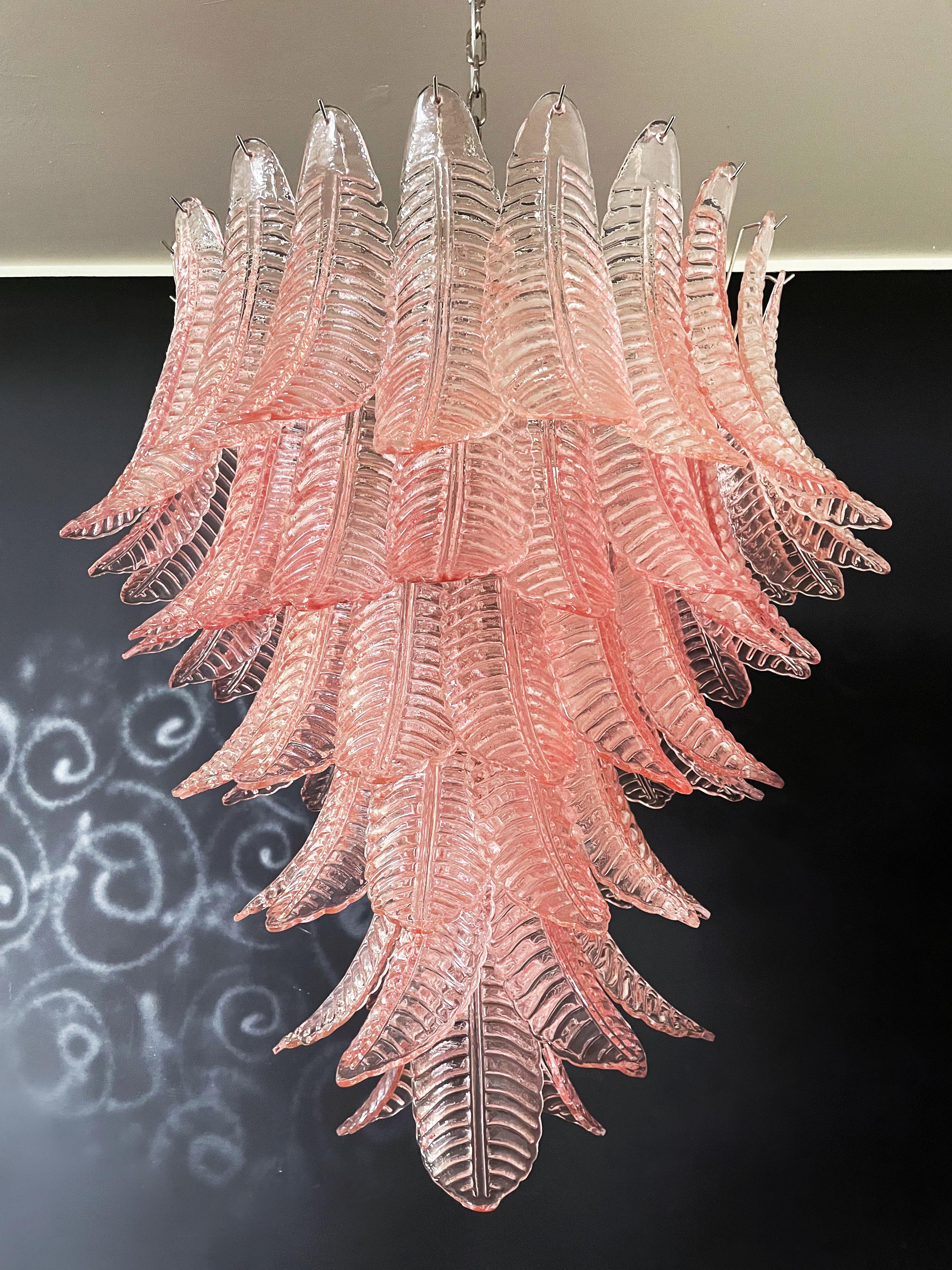 Huge Italian Murano Pink Felci Glass Chandelier, 75 Glasses For Sale 5
