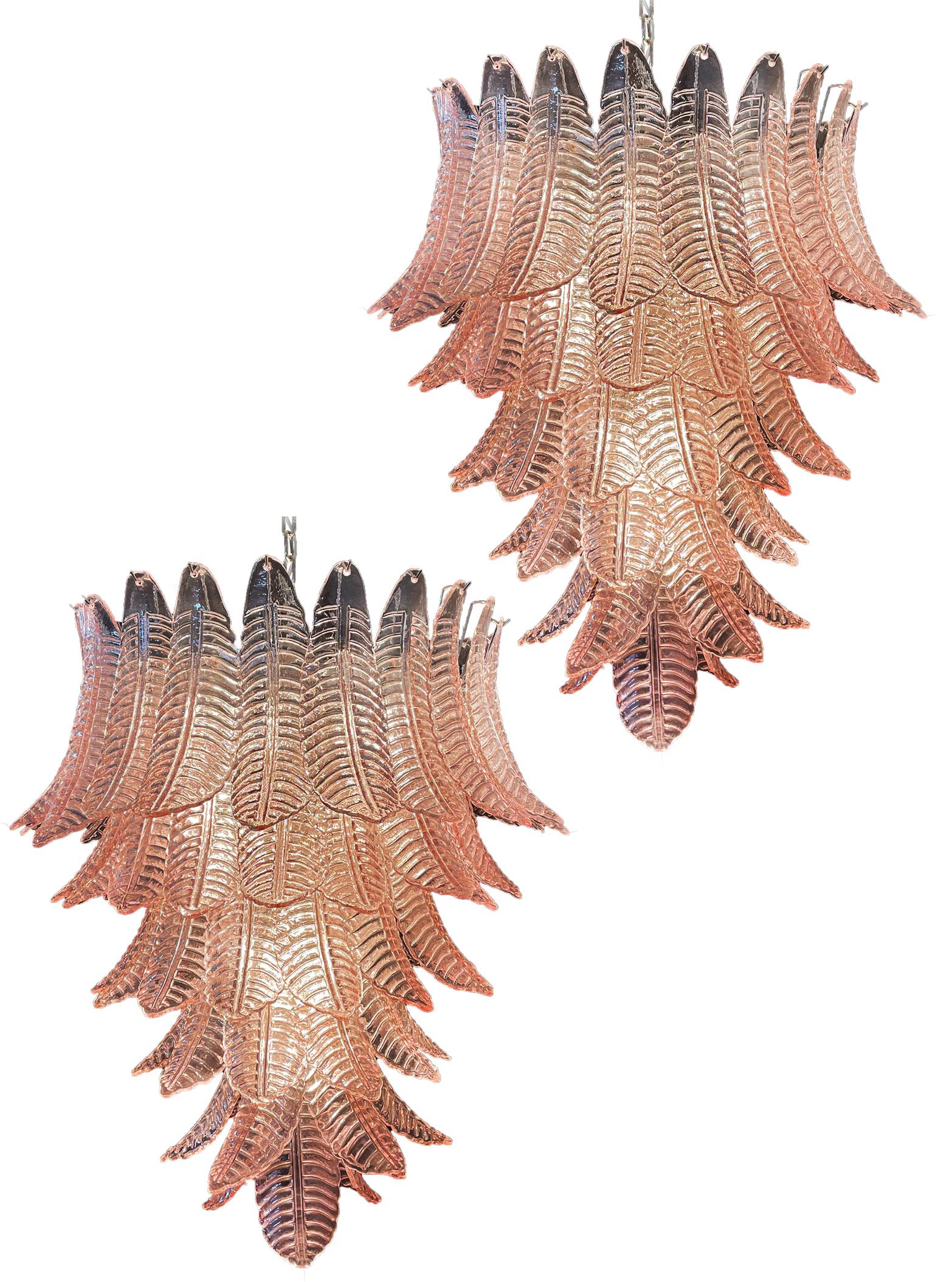 Huge Italian Murano Pink Felci Glass Chandelier, 75 Glasses For Sale 11