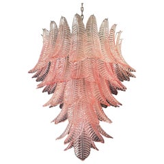 Huge Italian Murano Pink Felci Glass Chandelier, 75 Glasses