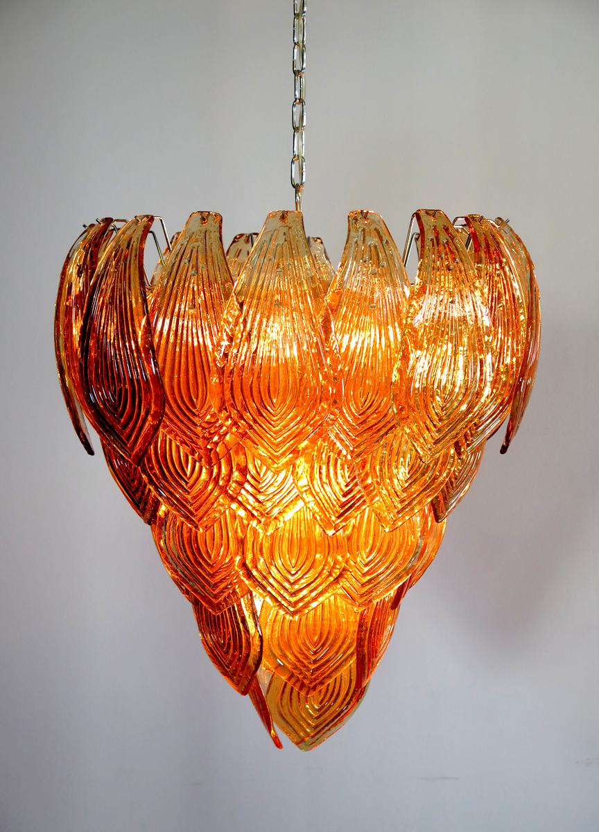 Huge Italian Murano Six-Tier Felci Glass Chandelier - Amber Glasses 4