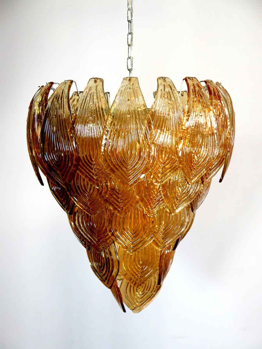 Late 20th Century Huge Italian Murano Six-Tier Felci Glass Chandelier, Amber Glasses For Sale