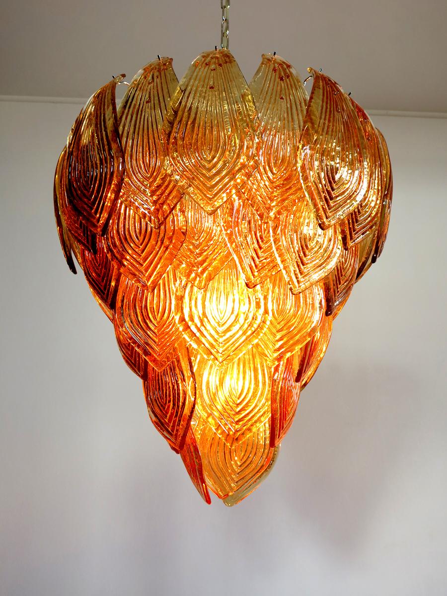 Huge Italian Murano Six-Tier Felci Glass Chandelier, Amber Glasses For Sale 2