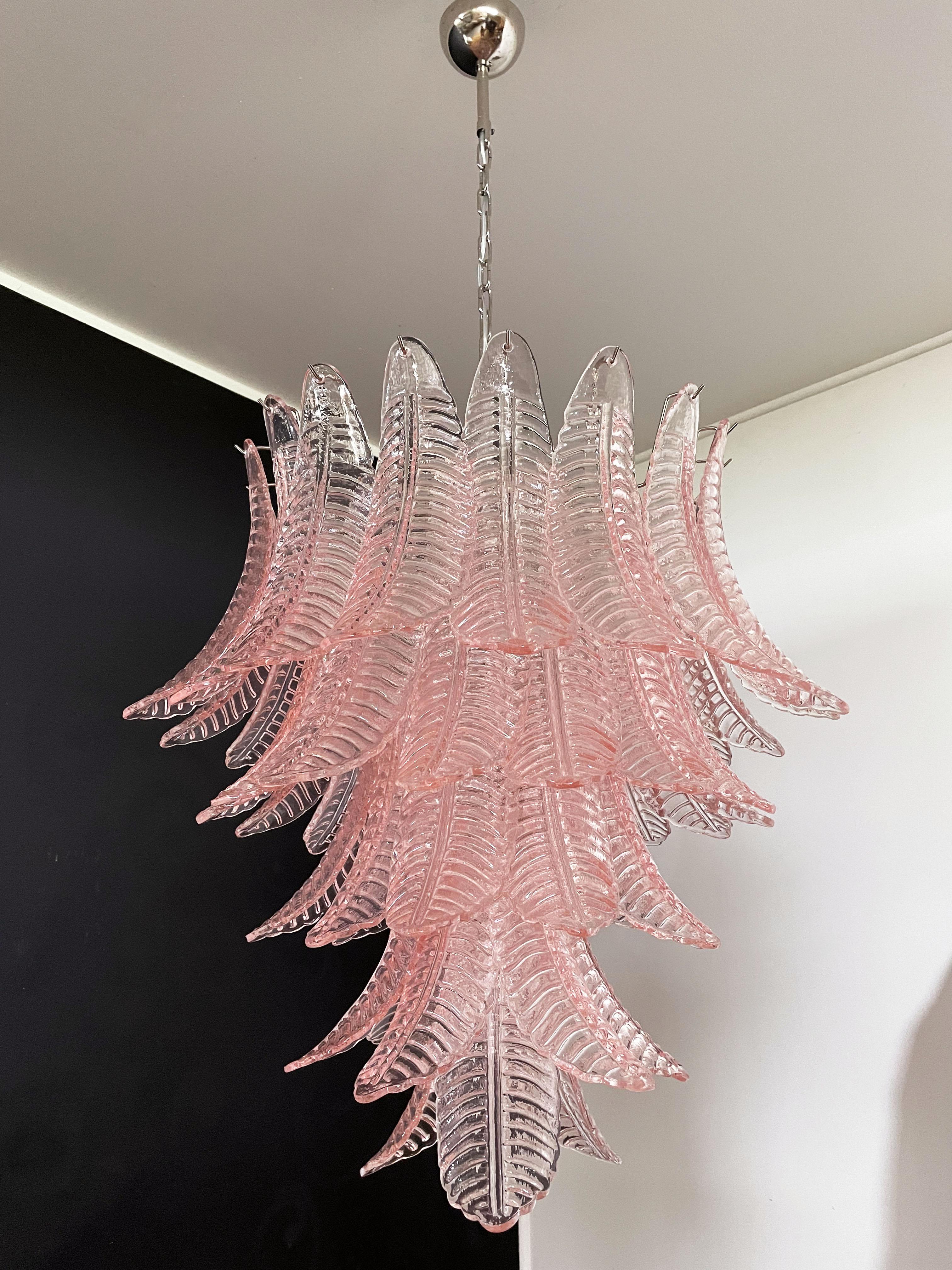 TEN - Huge Italian Murano Six-Tier Pink Felci Glass Chandelier 6