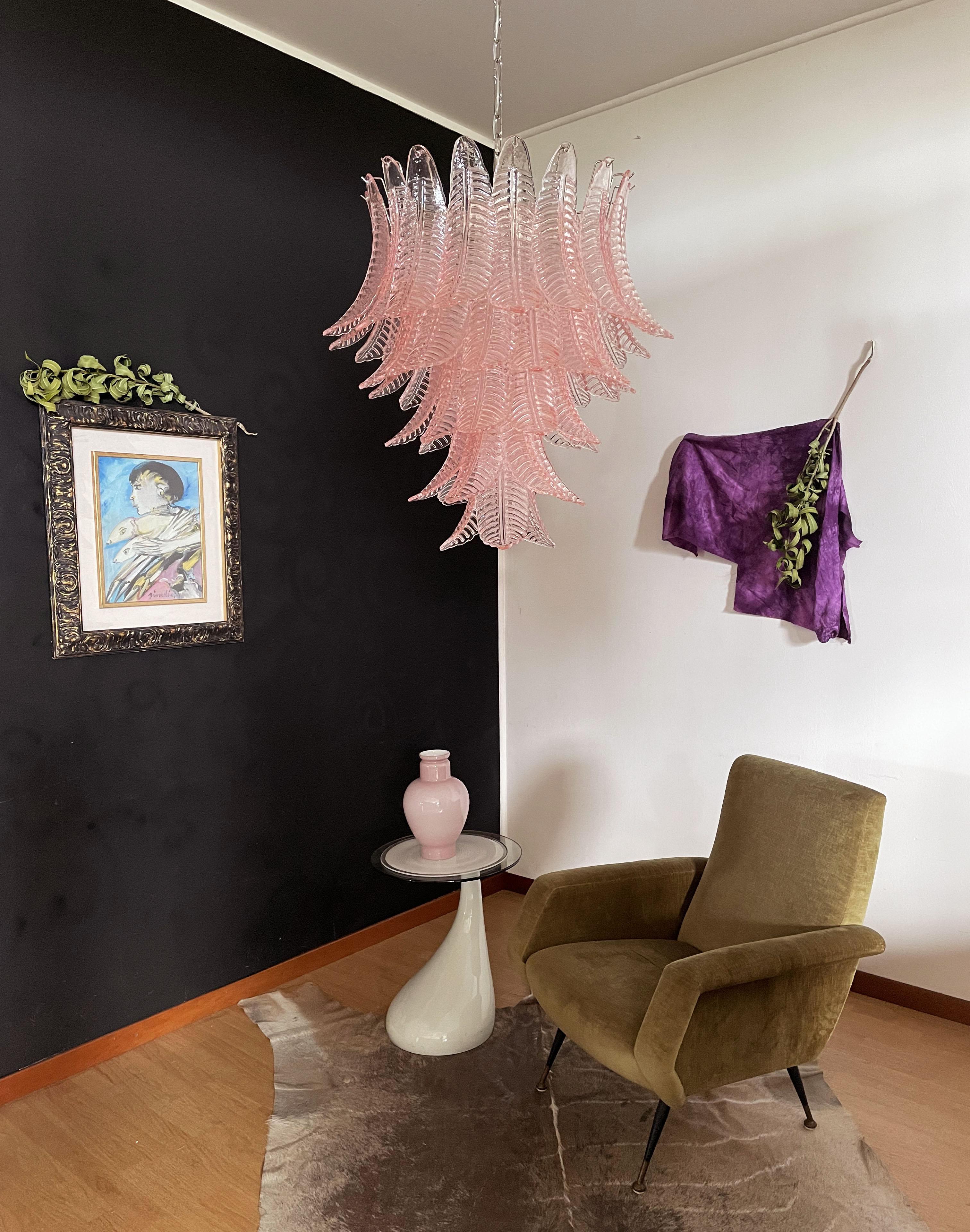 Galvanized Huge Italian Murano Six-Tier Pink Felci Glass Chandelier For Sale