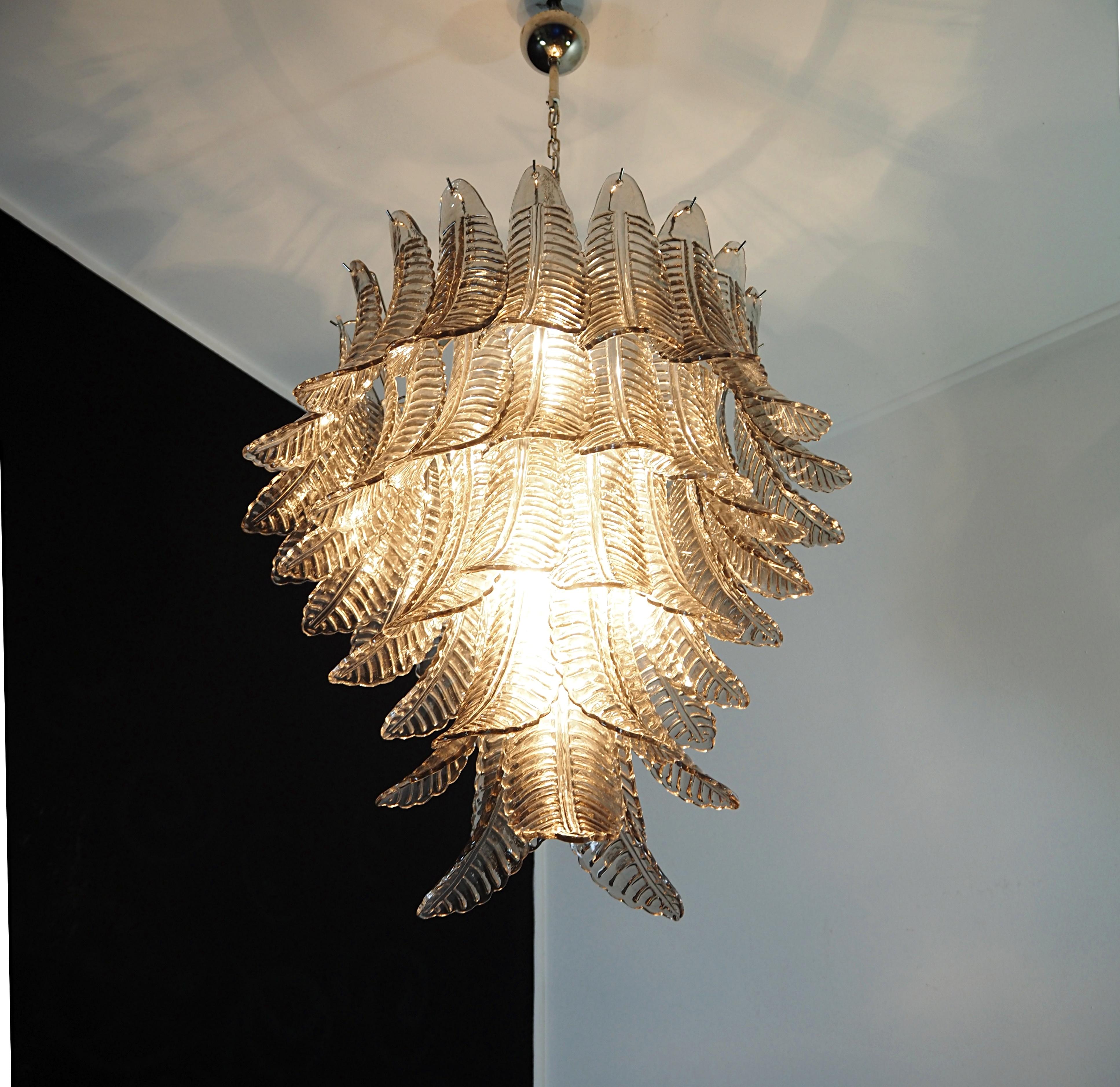 RESERVED: PAIR OF Huge Italian Murano Six-Tier SMOKED Felci Glass chandelier 6
