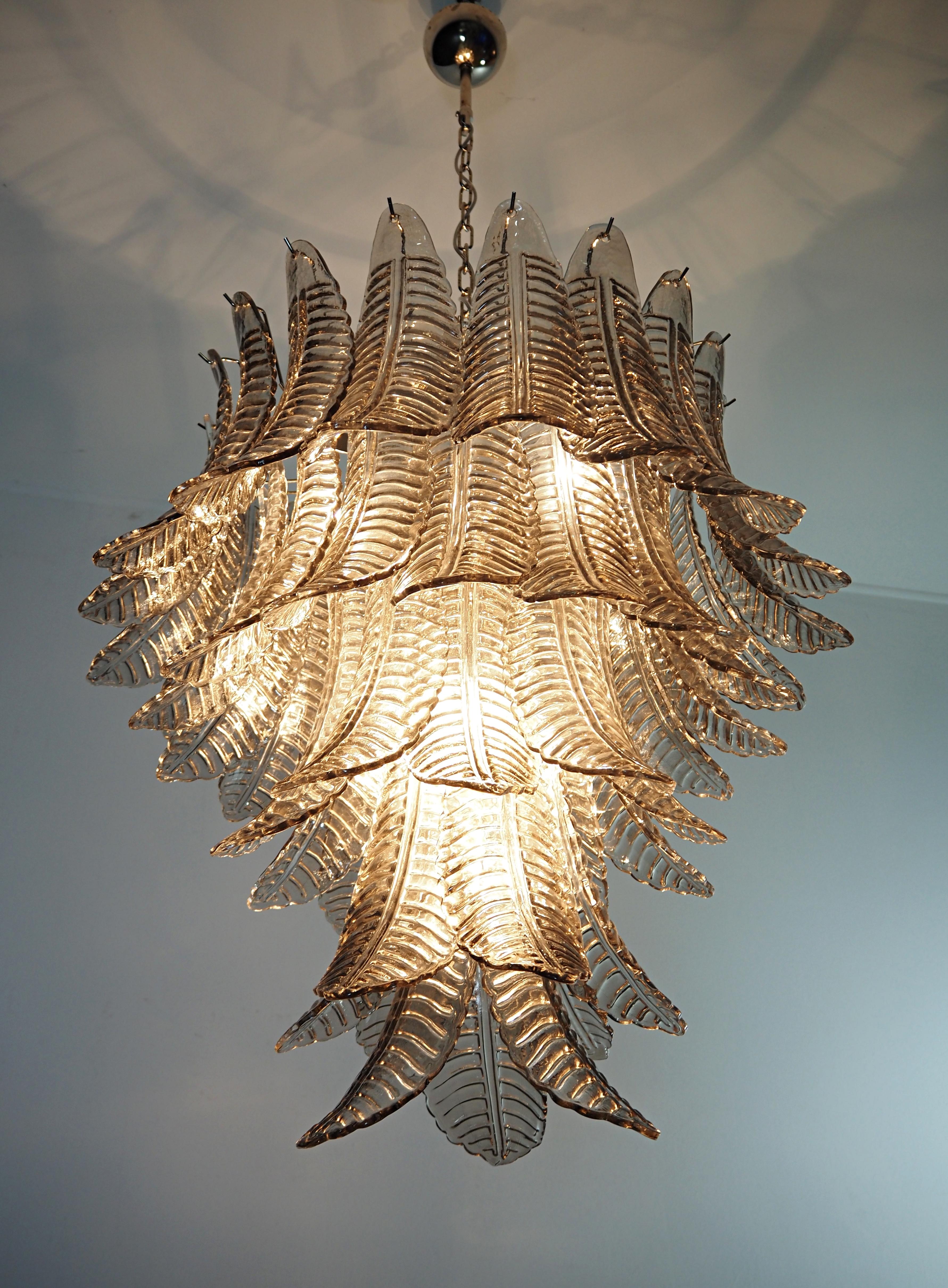 RESERVED: PAIR OF Huge Italian Murano Six-Tier SMOKED Felci Glass chandelier 8