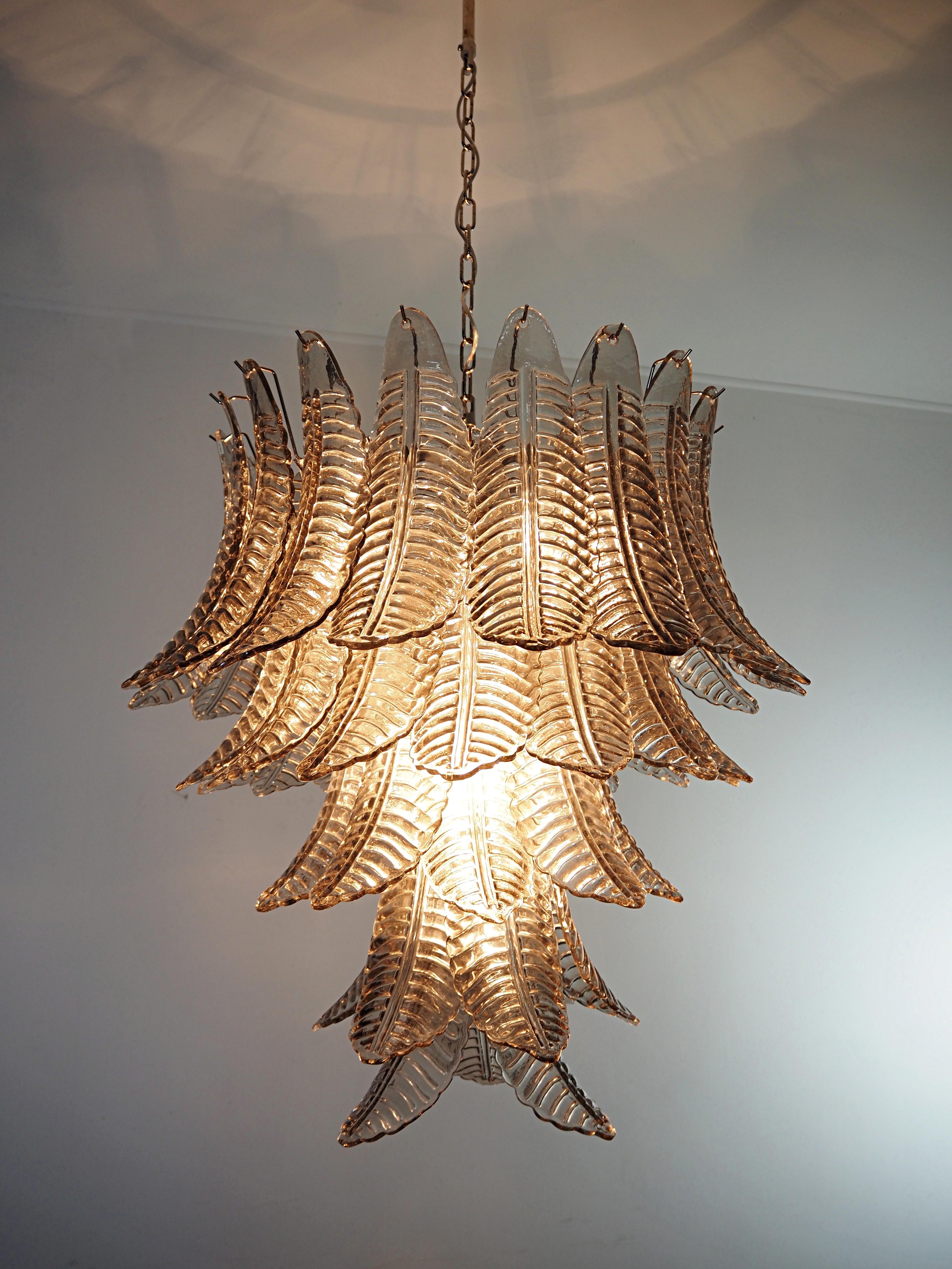 RESERVED: PAIR OF Huge Italian Murano Six-Tier SMOKED Felci Glass chandelier 9