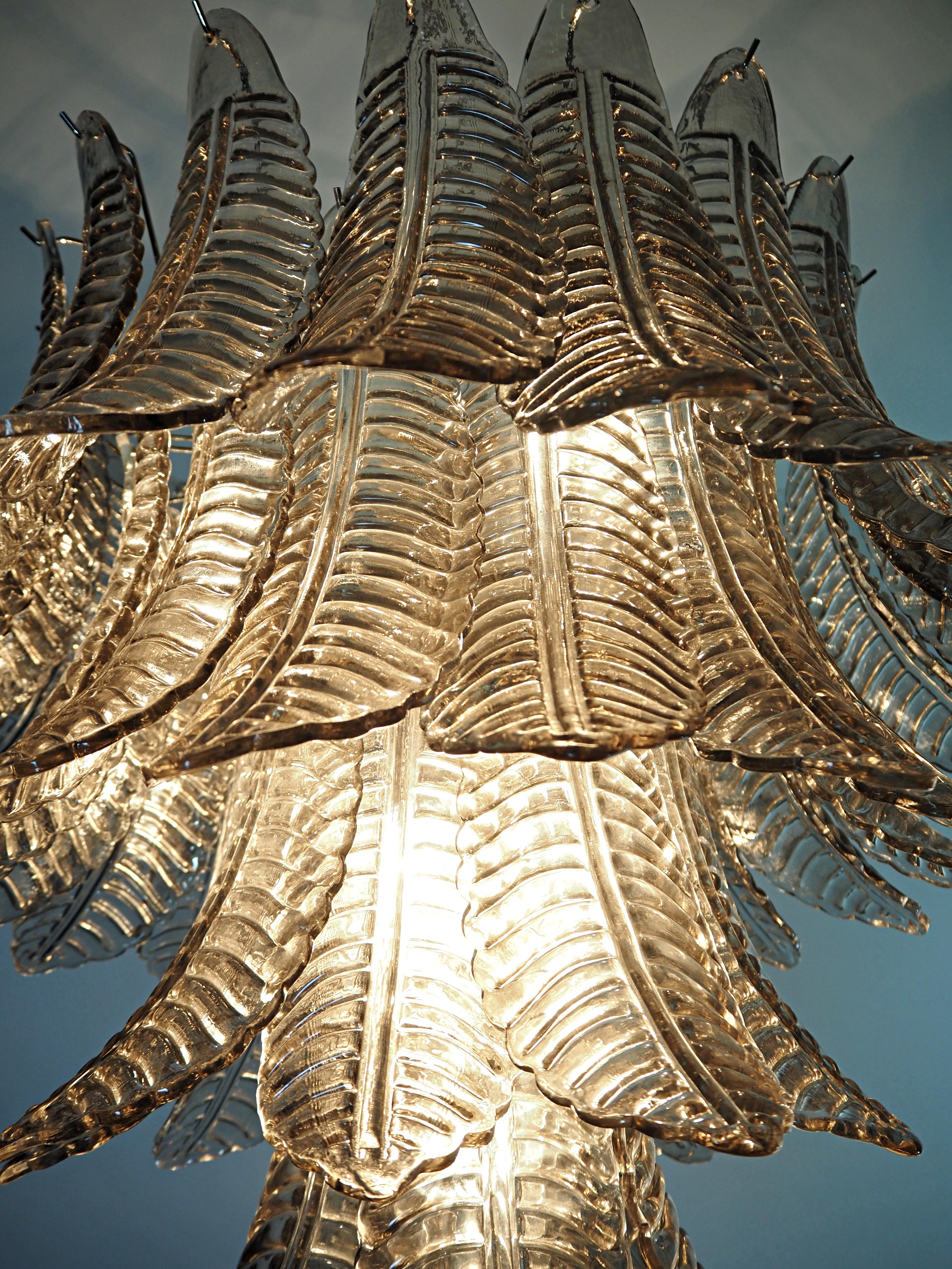 RESERVED: PAIR OF Huge Italian Murano Six-Tier SMOKED Felci Glass chandelier 10