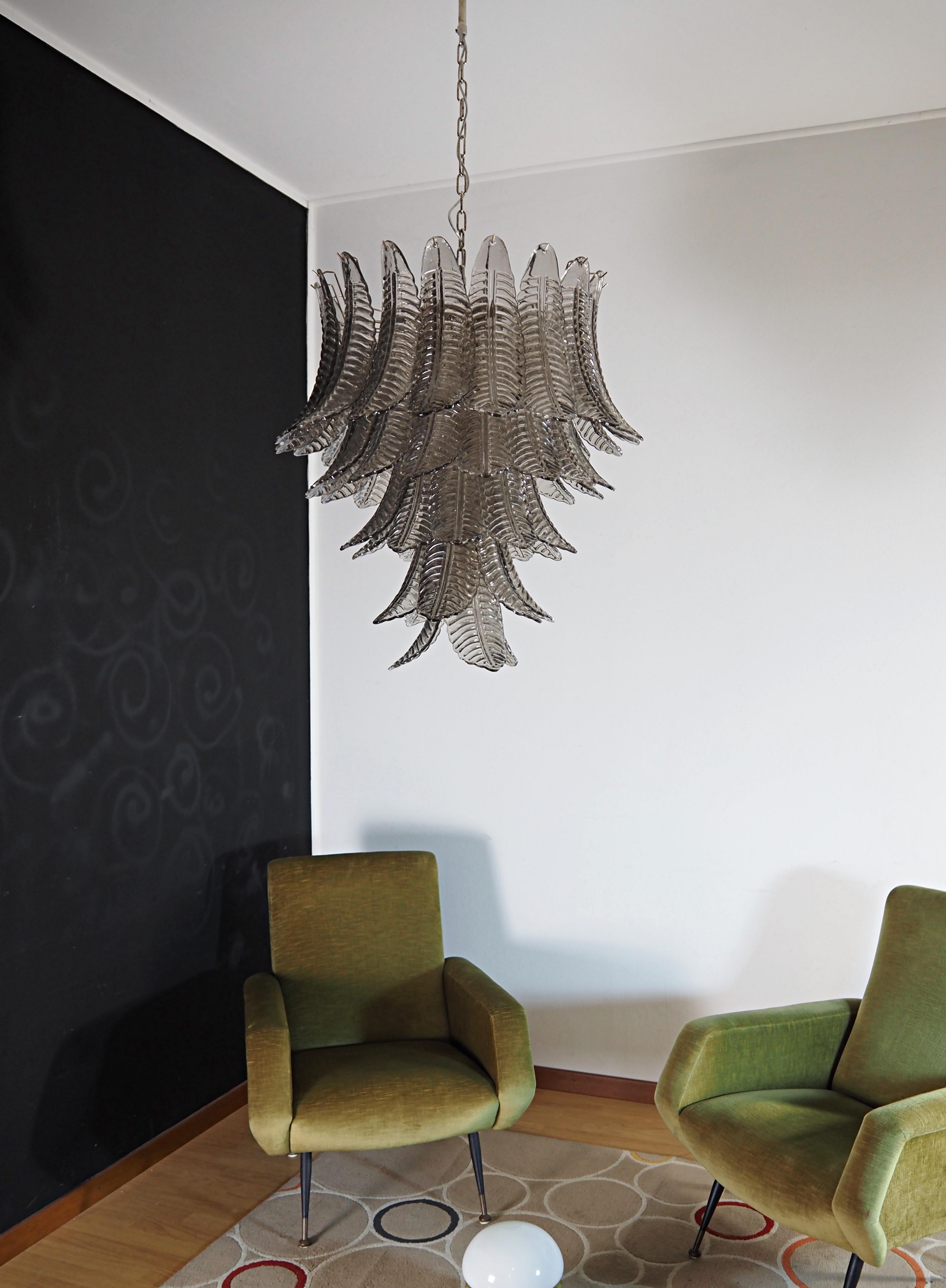 Mid-Century Modern Huge Italian Murano Six-Tier SMOKED Ferns Glass chandelier For Sale