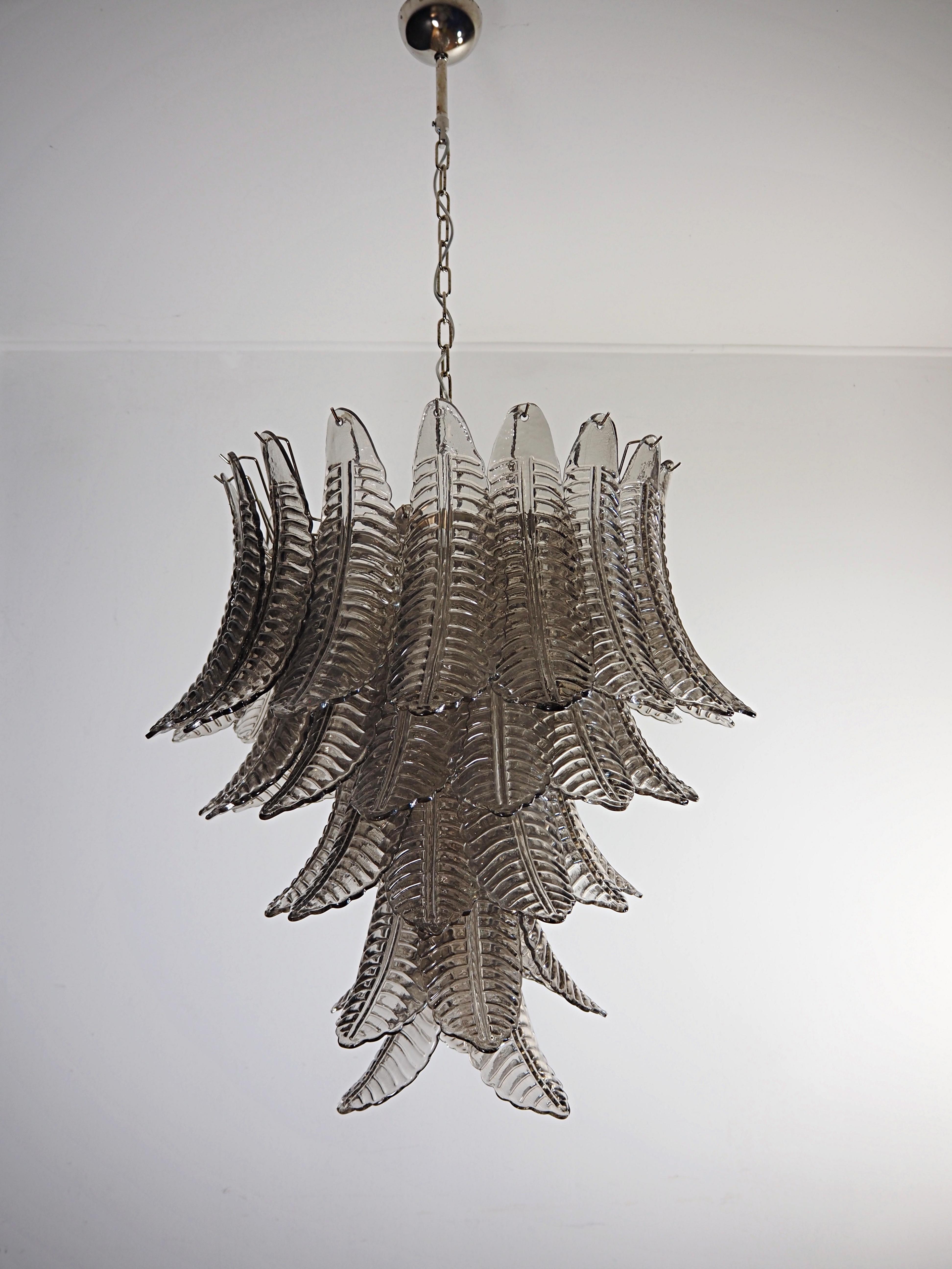 RESERVED: PAIR OF Huge Italian Murano Six-Tier SMOKED Felci Glass chandelier 2