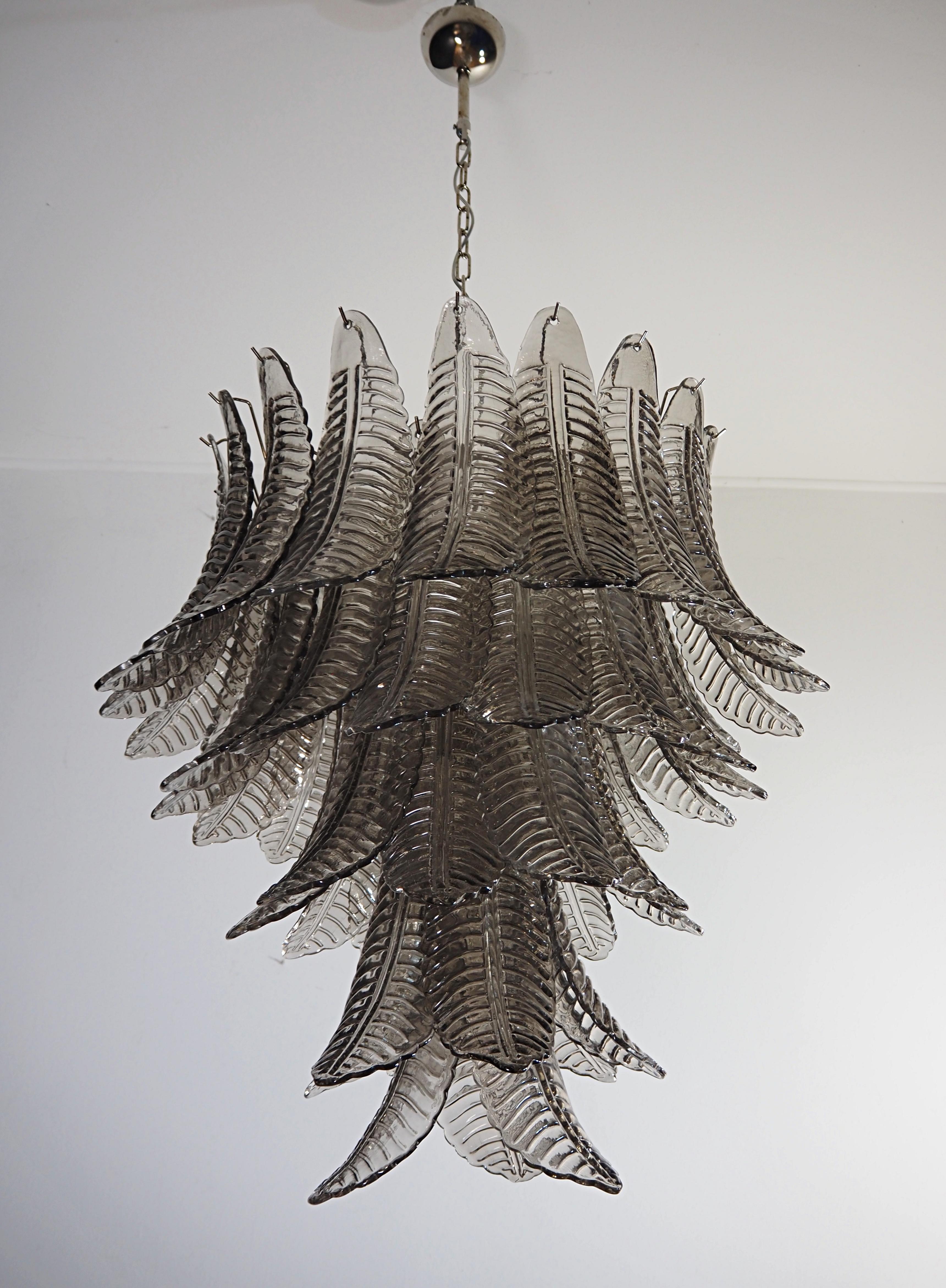 RESERVED: PAIR OF Huge Italian Murano Six-Tier SMOKED Felci Glass chandelier 3