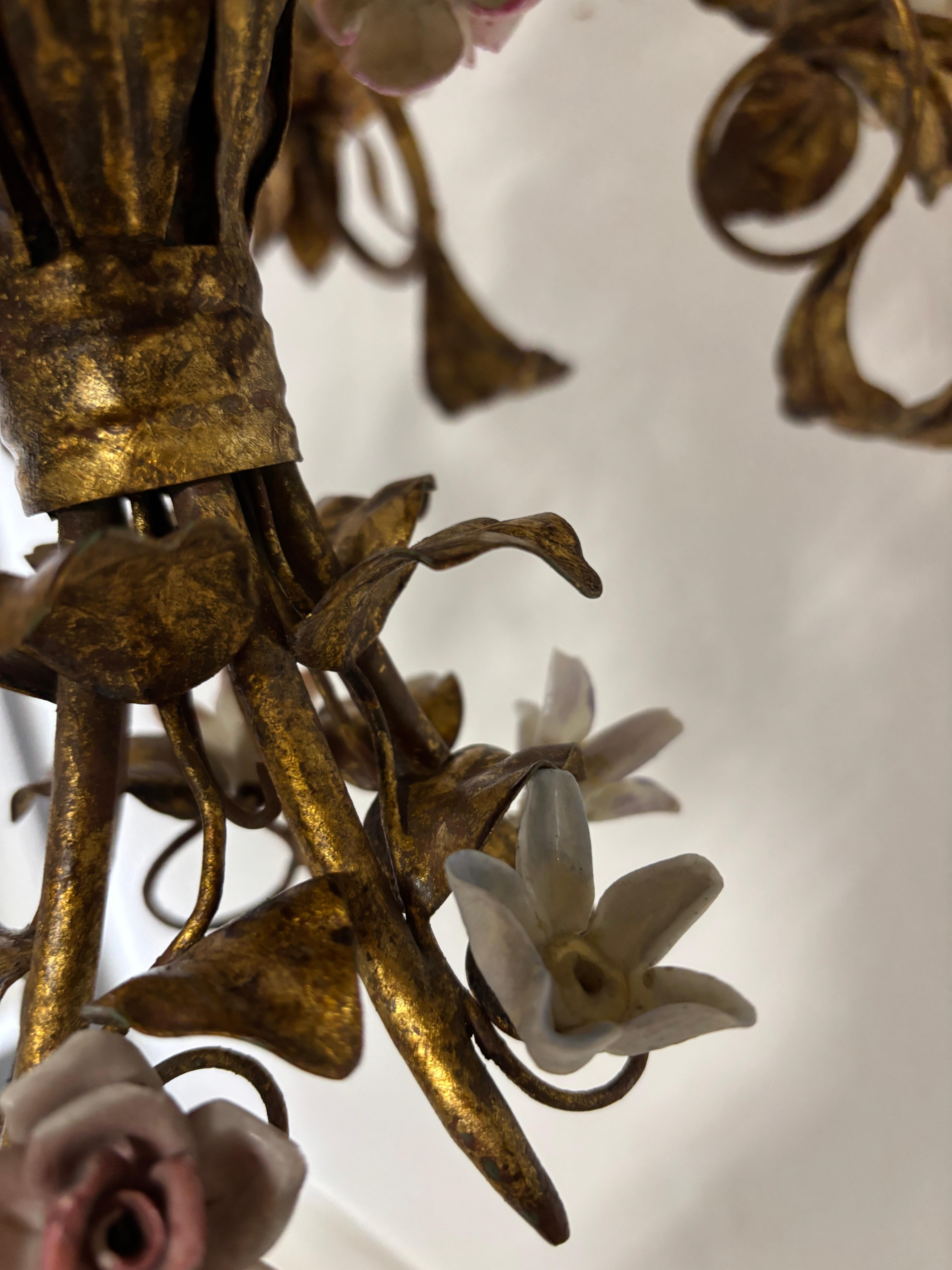 Huge Italian Tole Porcelain Flowers Polychrome Chandelier, circa 1870 Bouquet 4