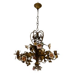 Huge Italian Tole Porcelain Flowers Polychrome Chandelier, circa 1870 Bouquet