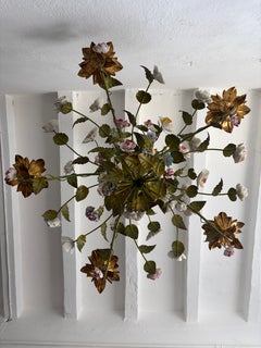 Huge Italian Tole Porcelain Flowers Polychrome Chandelier, circa 1890 Bouquet