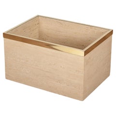 Huge Italian Travertine and Brass Planter or Bar Container w/ Wheels, Italy 1970