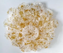 Huge Italian Vintage Blown Glass Flush Mount Chandelier Ceiling Light
