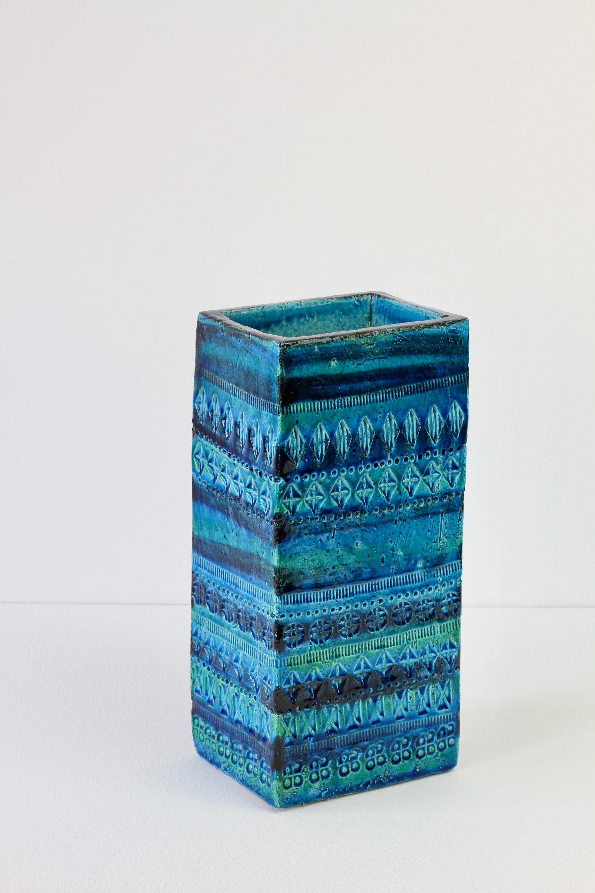 Mid-Century Modern Huge Italian Vintage Ceramic Rhimini Blue Vase Aldo Londi for Bitossi, C. 1960 For Sale