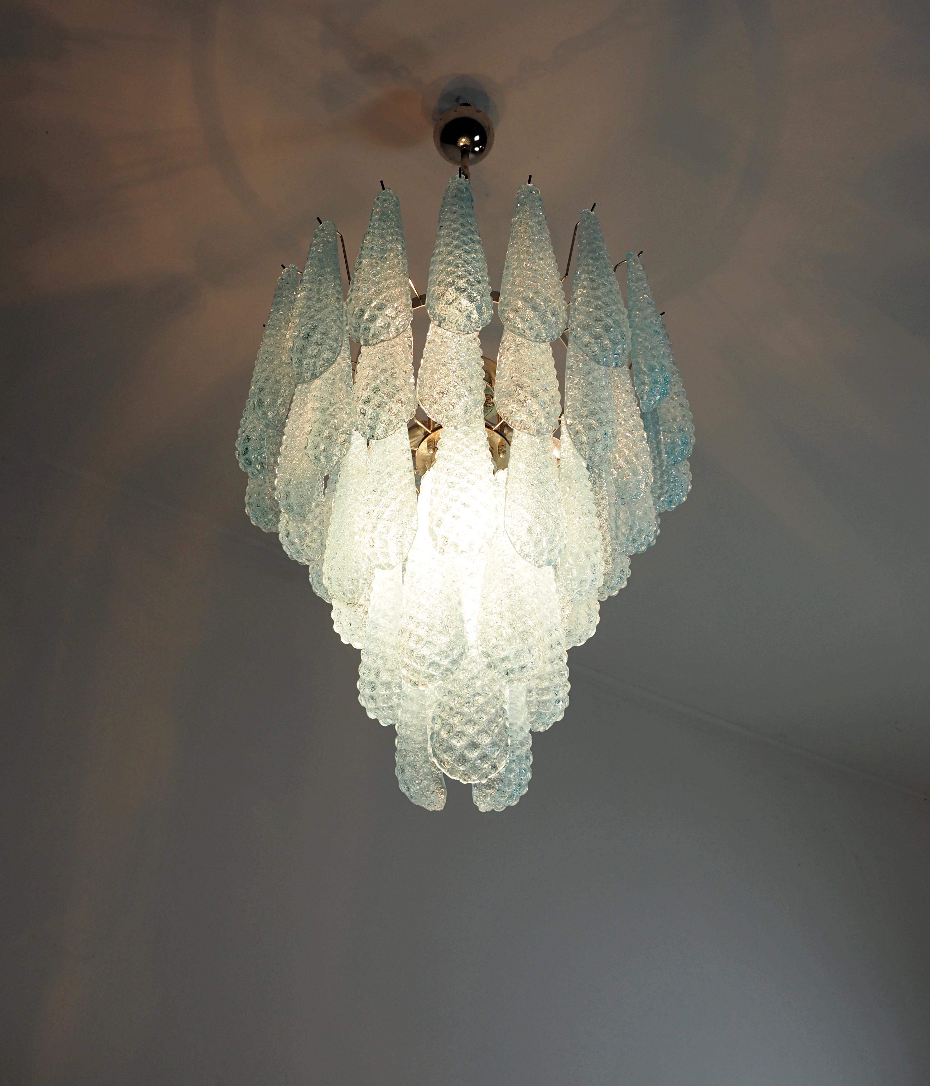 Huge Italian Vintage Murano Chandelier 52 BLUE Glass Petals Drop For Sale 4