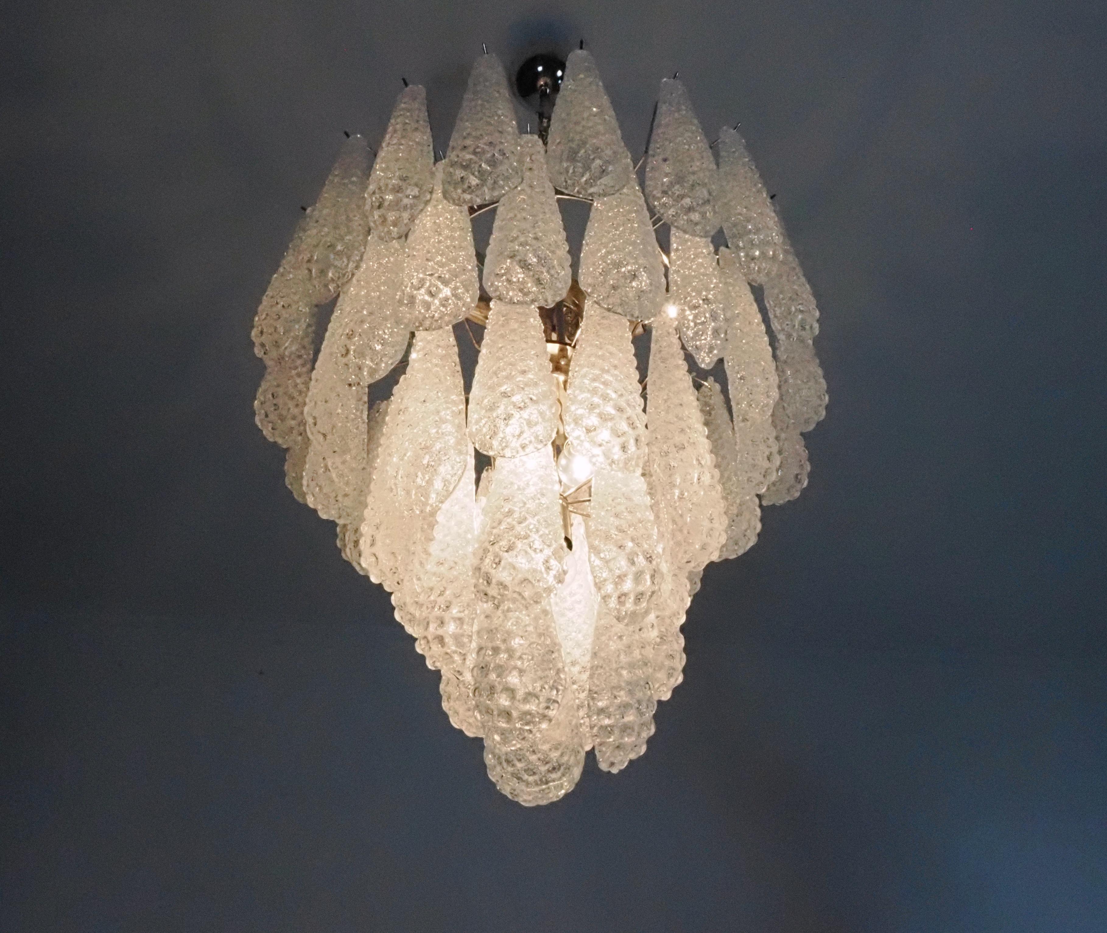 Huge Italian Vintage Murano Chandelier 52 Glass Petals Drop 4