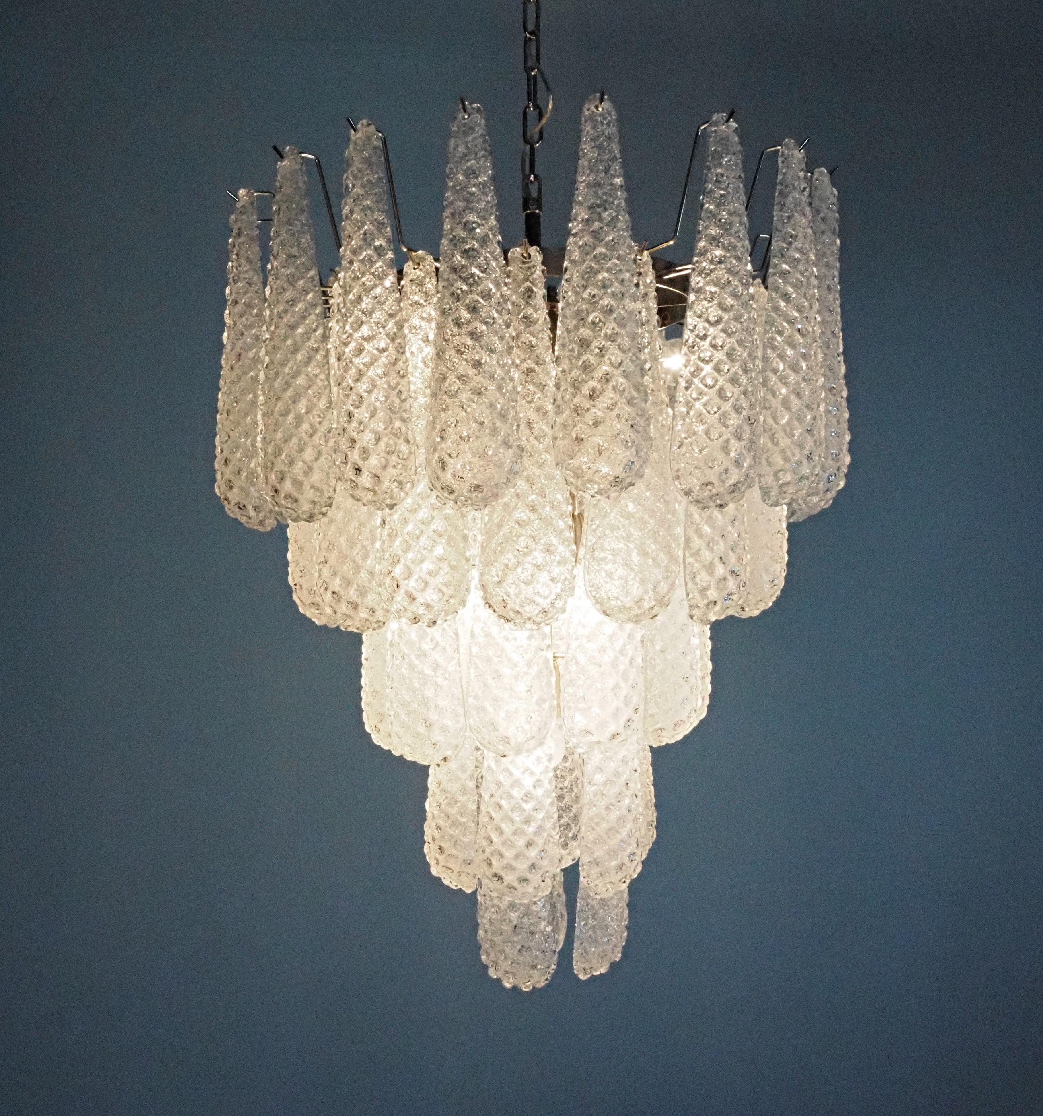 Huge Italian Vintage Murano Chandelier 52 Glass Petals Drop 5