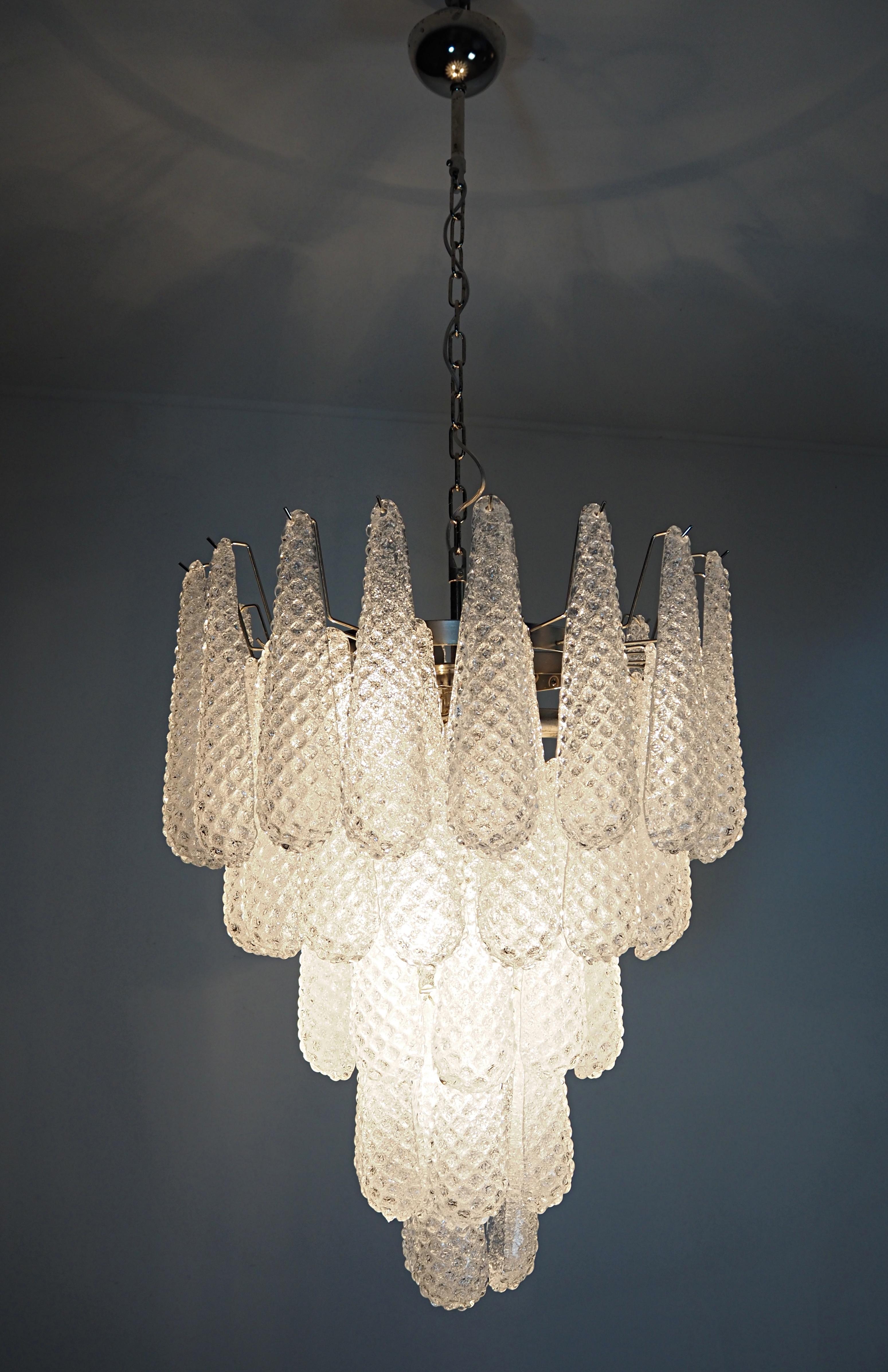 Huge Italian Vintage Murano Chandelier 52 Glass Petals Drop 8