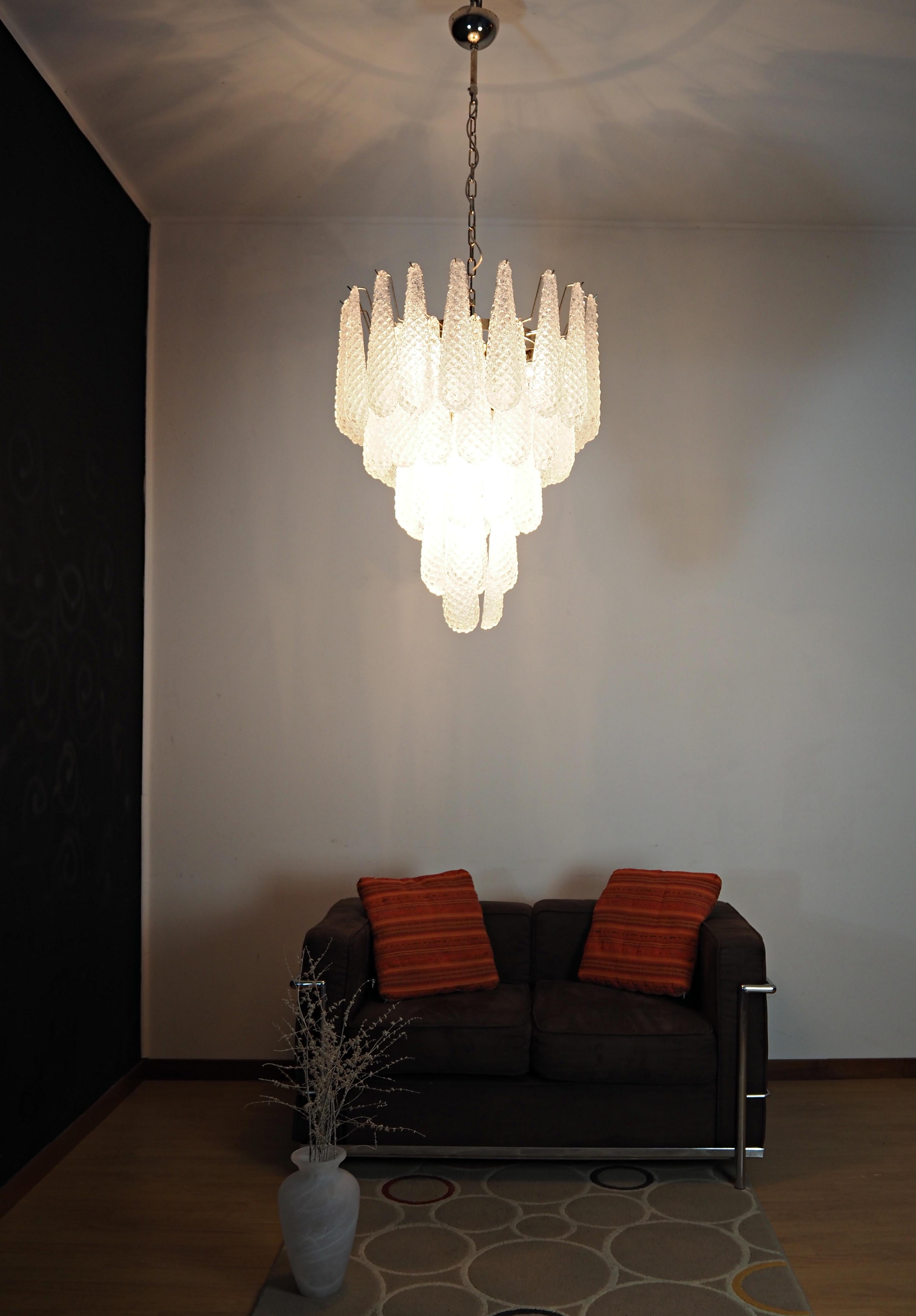 Huge Italian Vintage Murano Chandelier 52 Glass Petals Drop 11