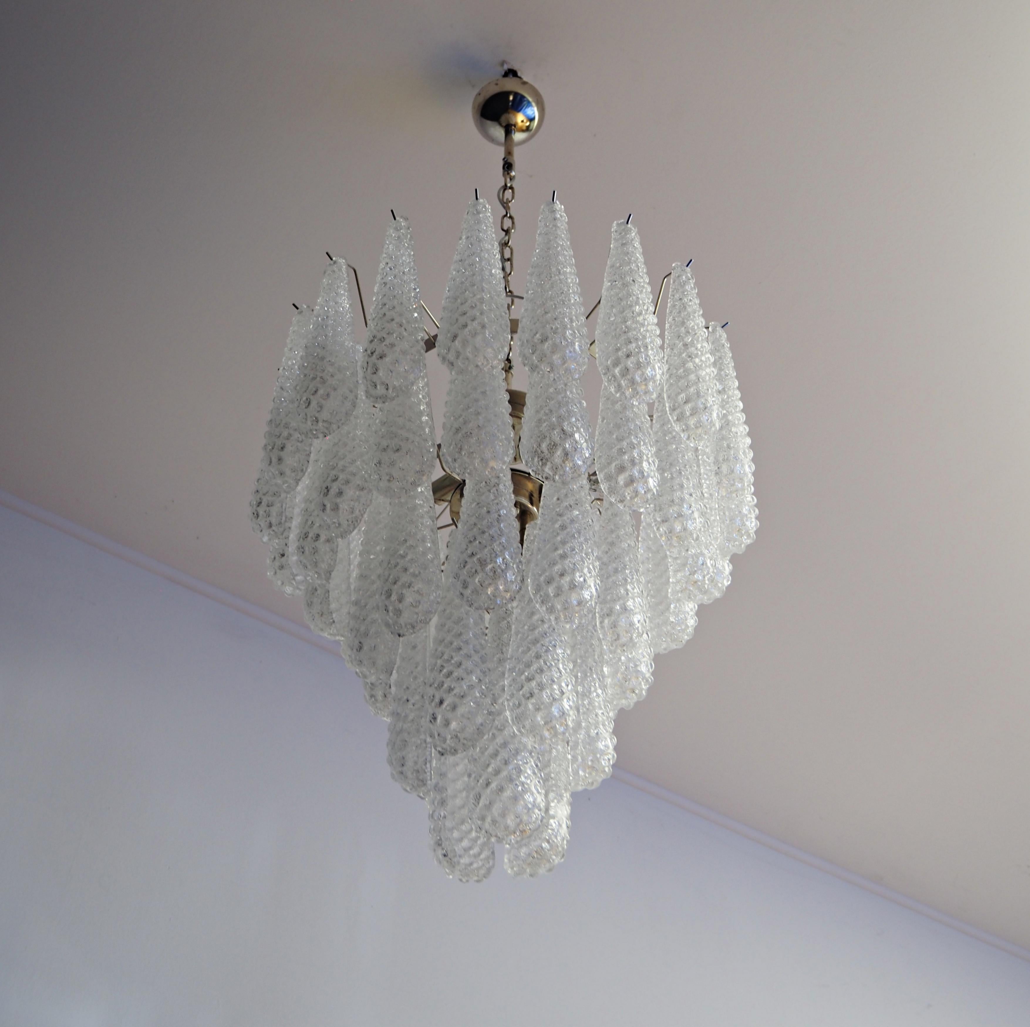 Huge Italian Vintage Murano Chandelier 52 Glass Petals Drop 12