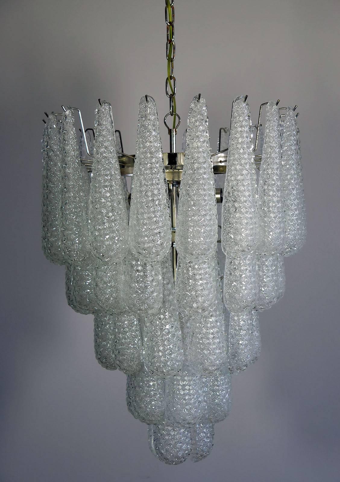 Mid-Century Modern Huge Italian Vintage Murano Chandelier, 52 Glass Petals Drop