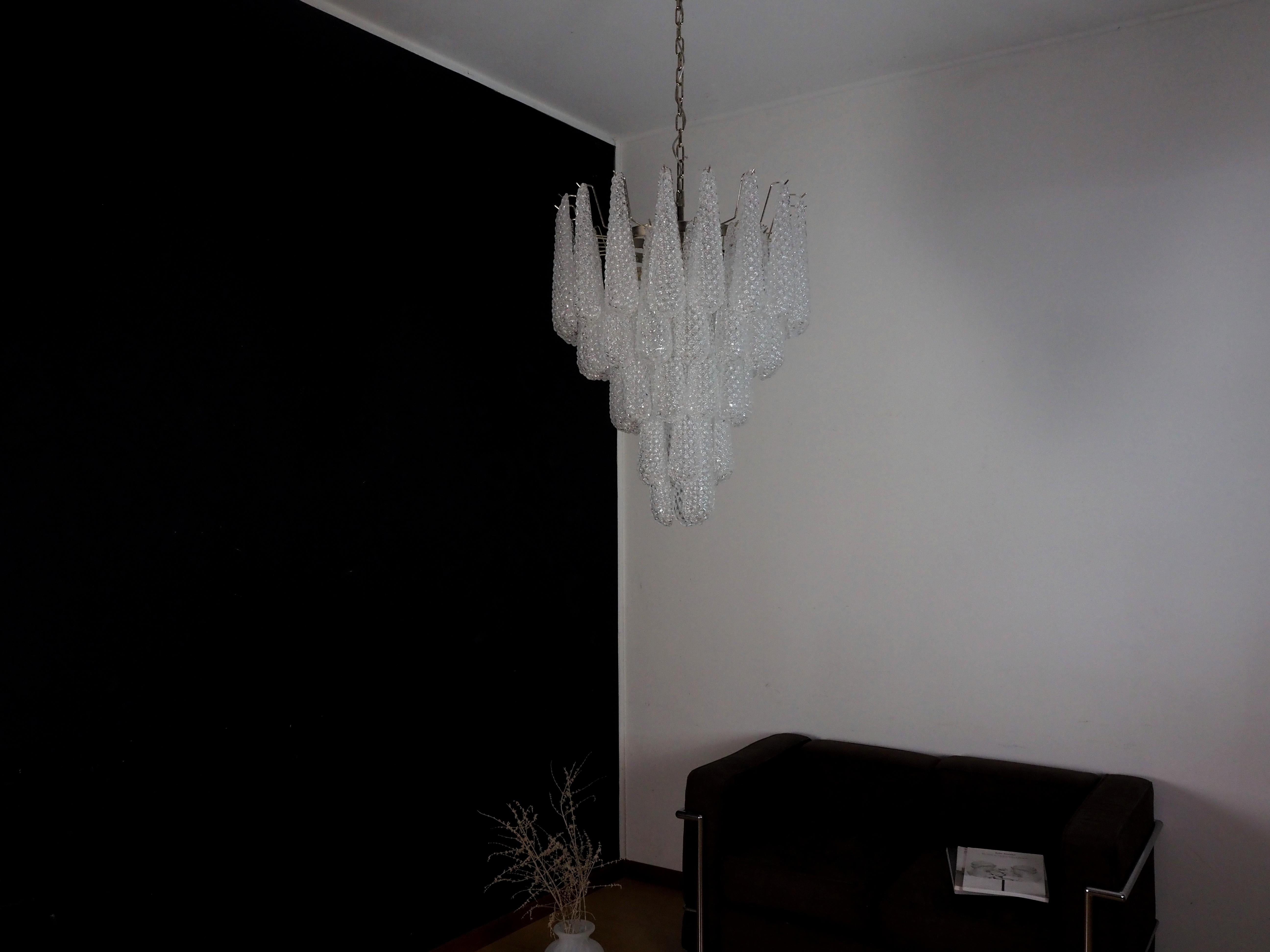 Galvanized Huge Italian Vintage Murano Chandelier 52 Glass Petals Drop