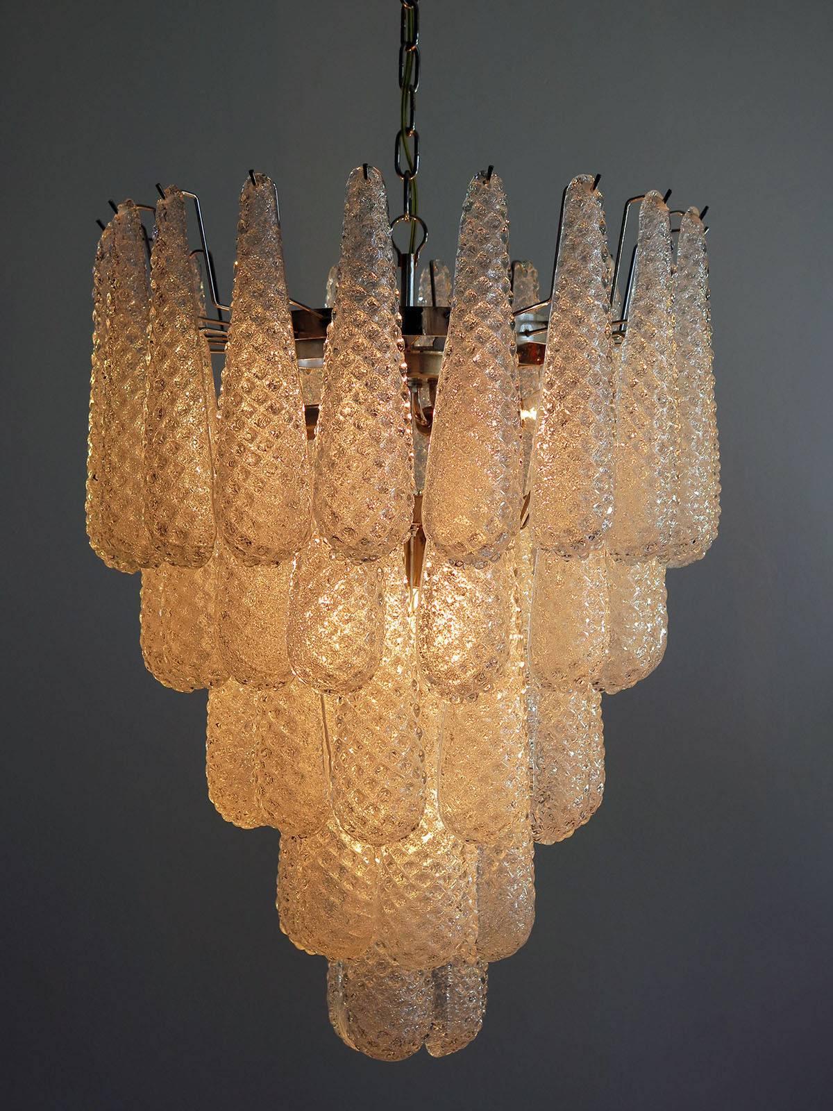 Blown Glass Huge Italian Vintage Murano Chandelier, 52 Glass Petals Drop