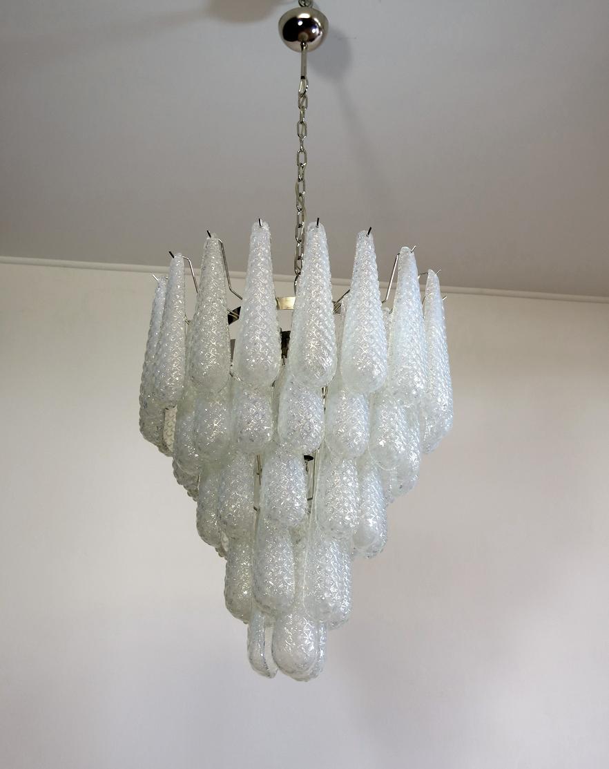 Huge Italian vintage Murano chandelier - 52 OPALINO glass petals drop For Sale 3