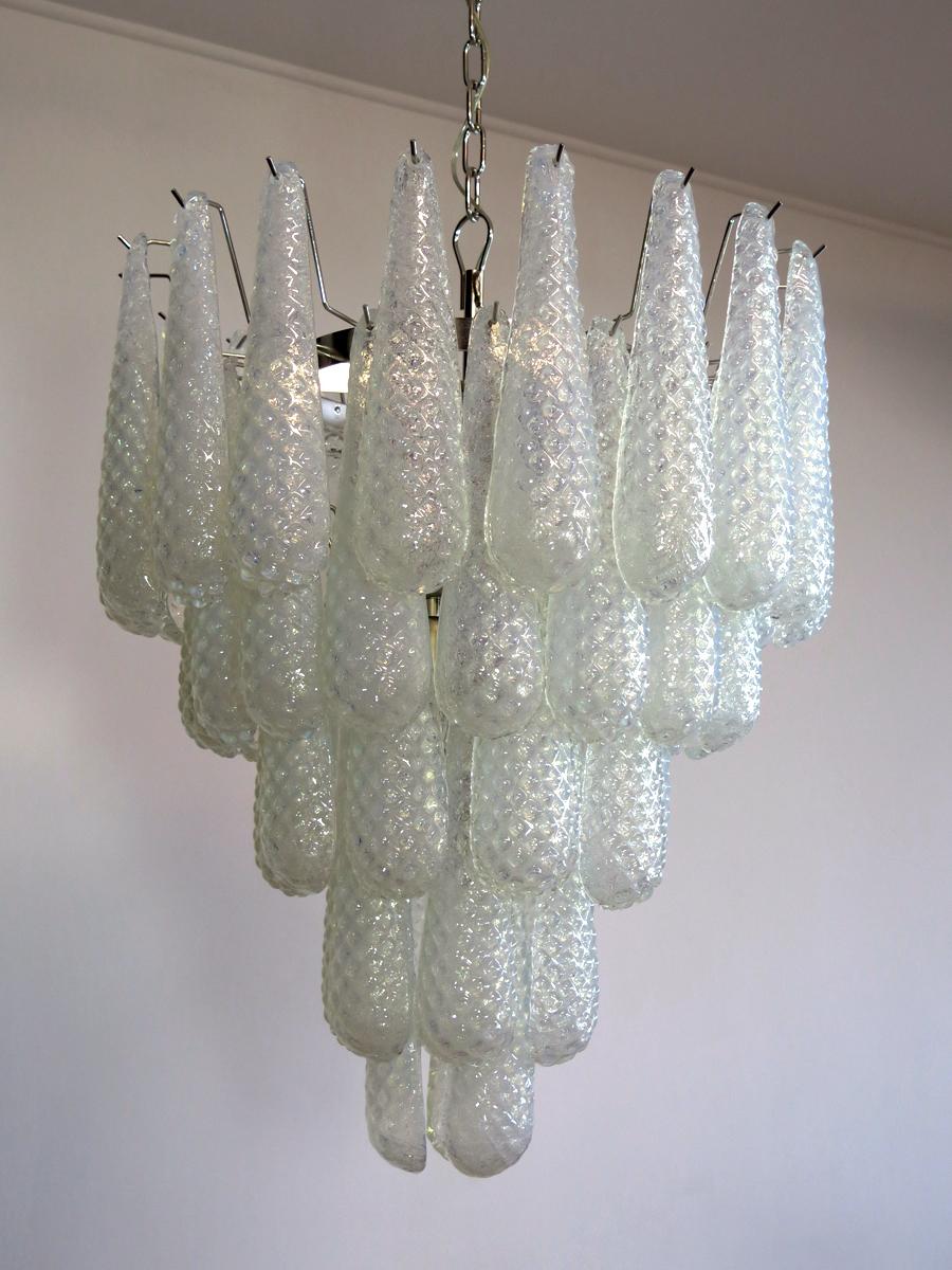 Huge Italian vintage Murano chandelier - 52 OPALINO glass petals drop For Sale 4