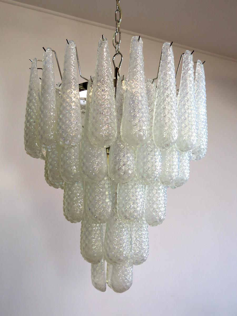 Huge Italian vintage Murano chandelier - 52 OPALINO glass petals drop For Sale 5