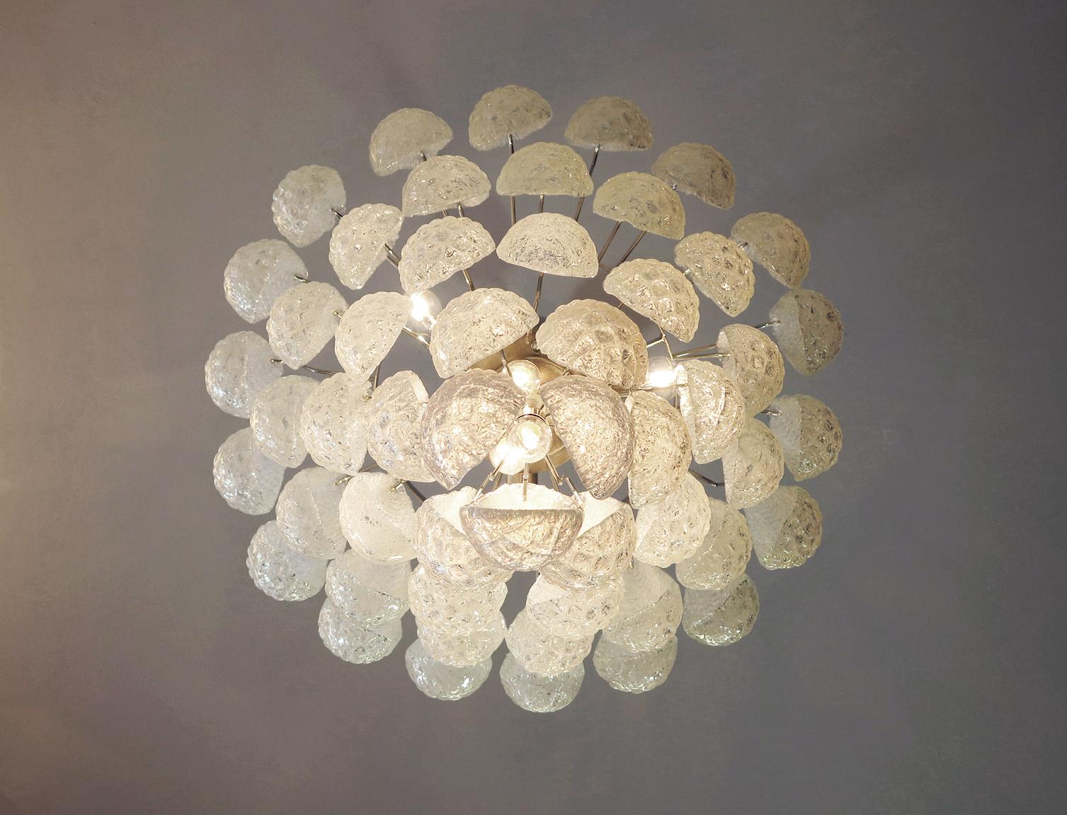 Galvanized Huge Italian vintage Murano chandelier - 52 OPALINO glass petals drop For Sale